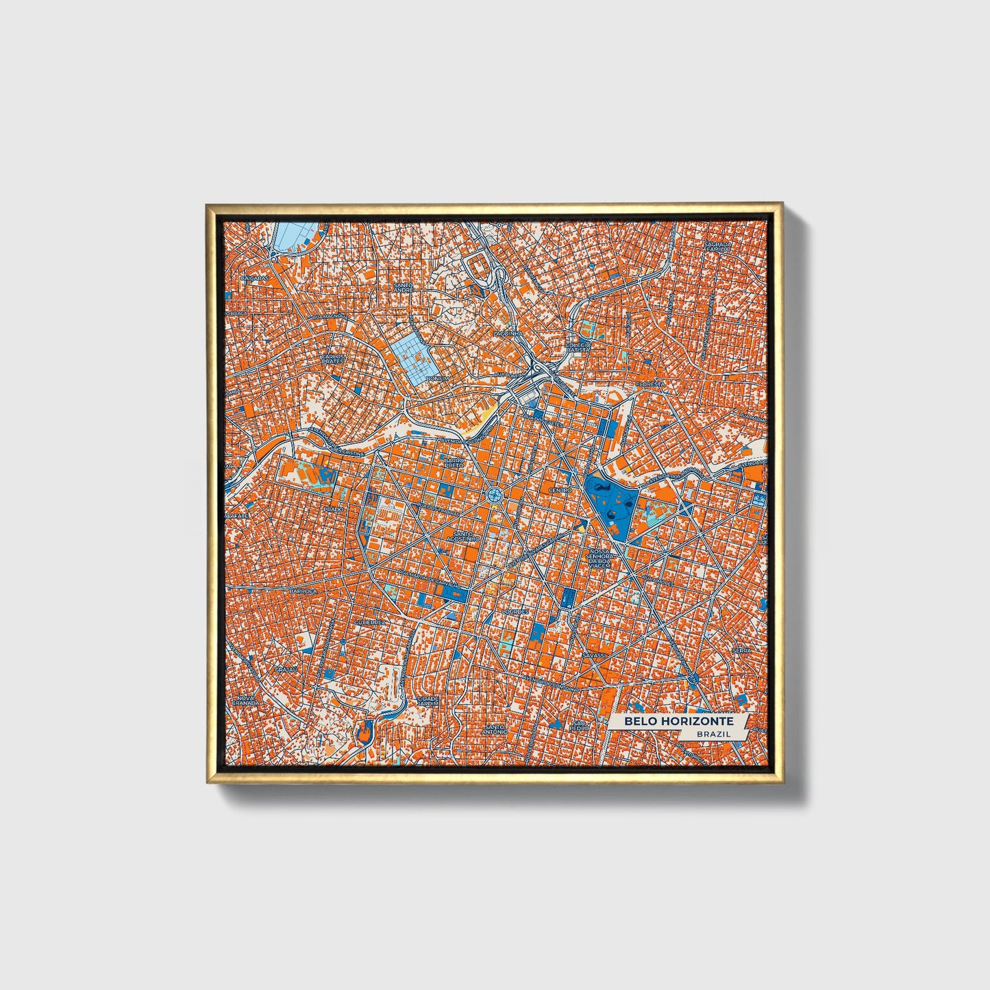 Belo Horizonte Brazil Colorful City Map Canvas Print • Gold Framed