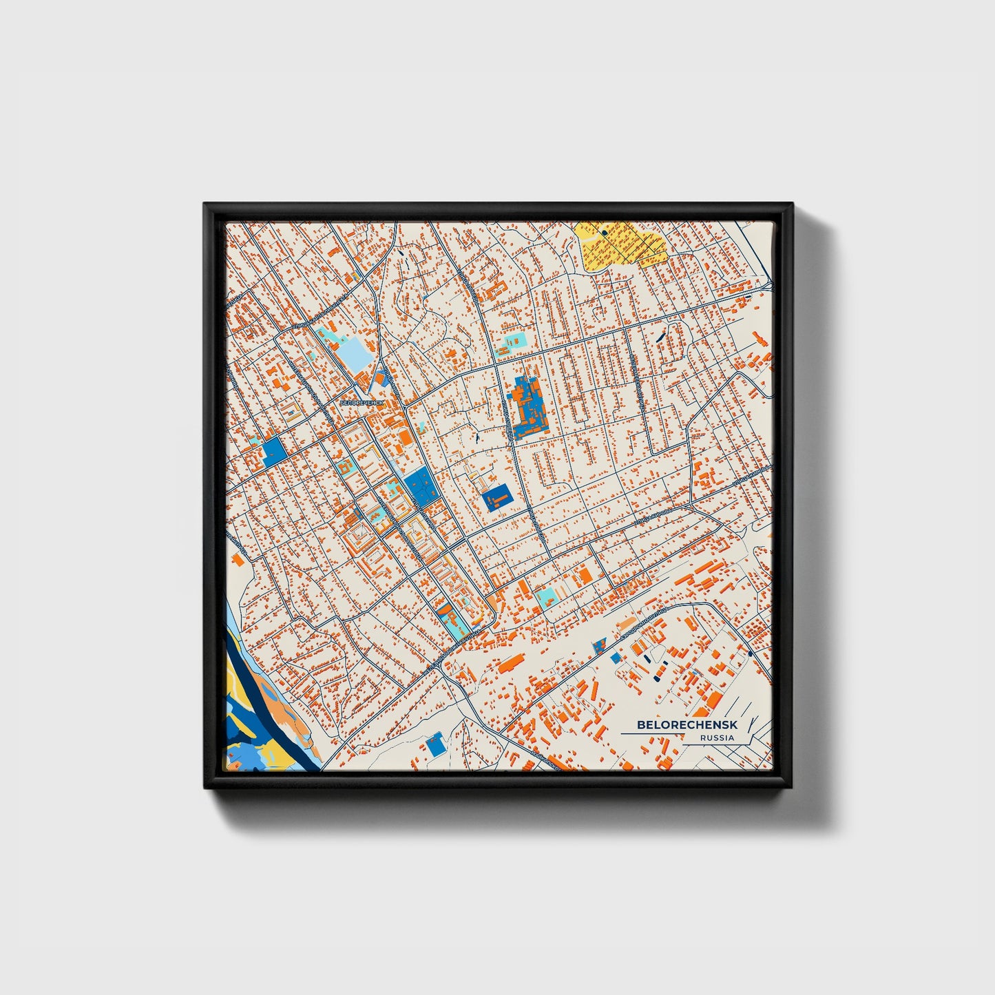 Белореченск Russia Colorful City Map Canvas Print • Black Framed