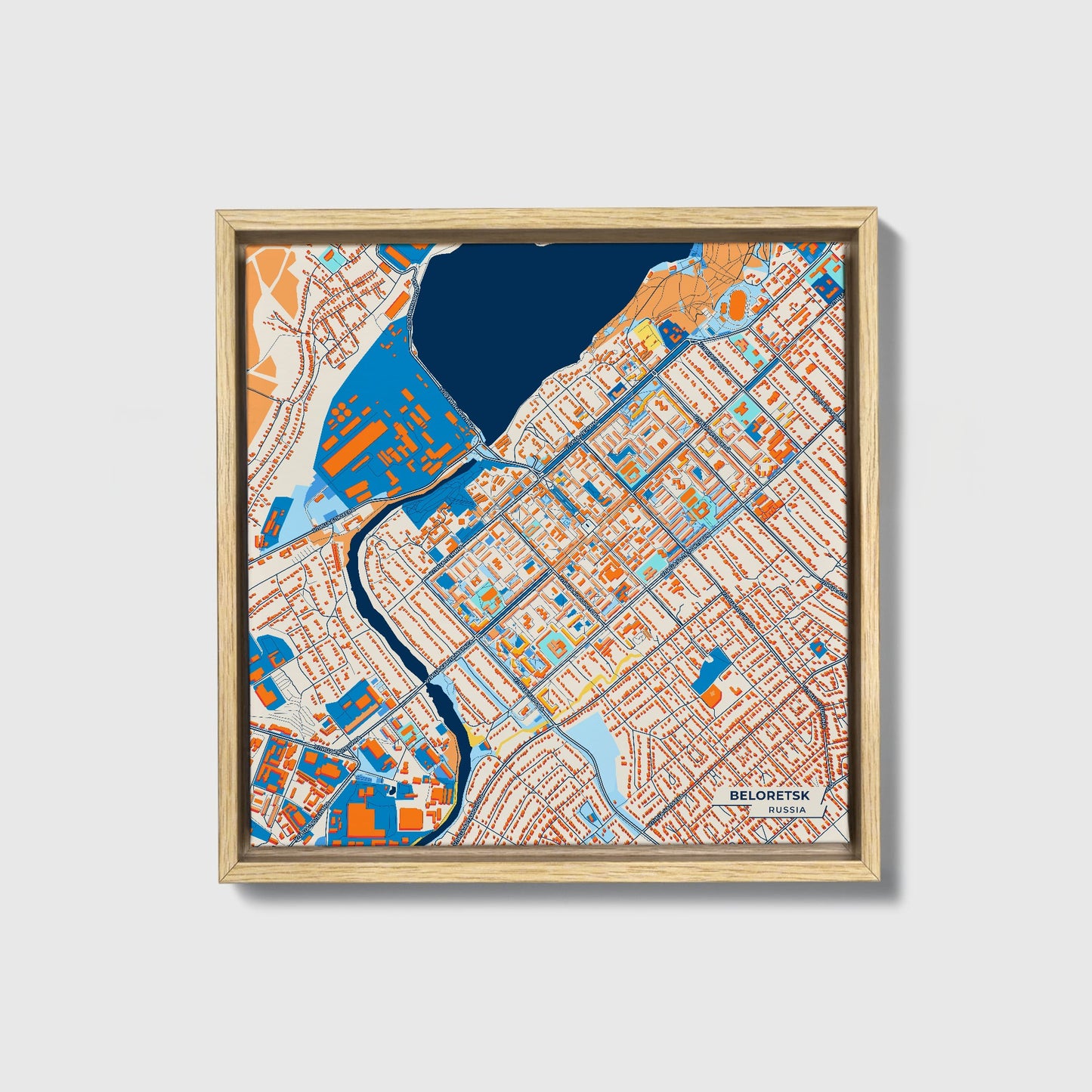 Белорецкий Russia Colorful City Map Canvas Print • Natural Wooden Framed
