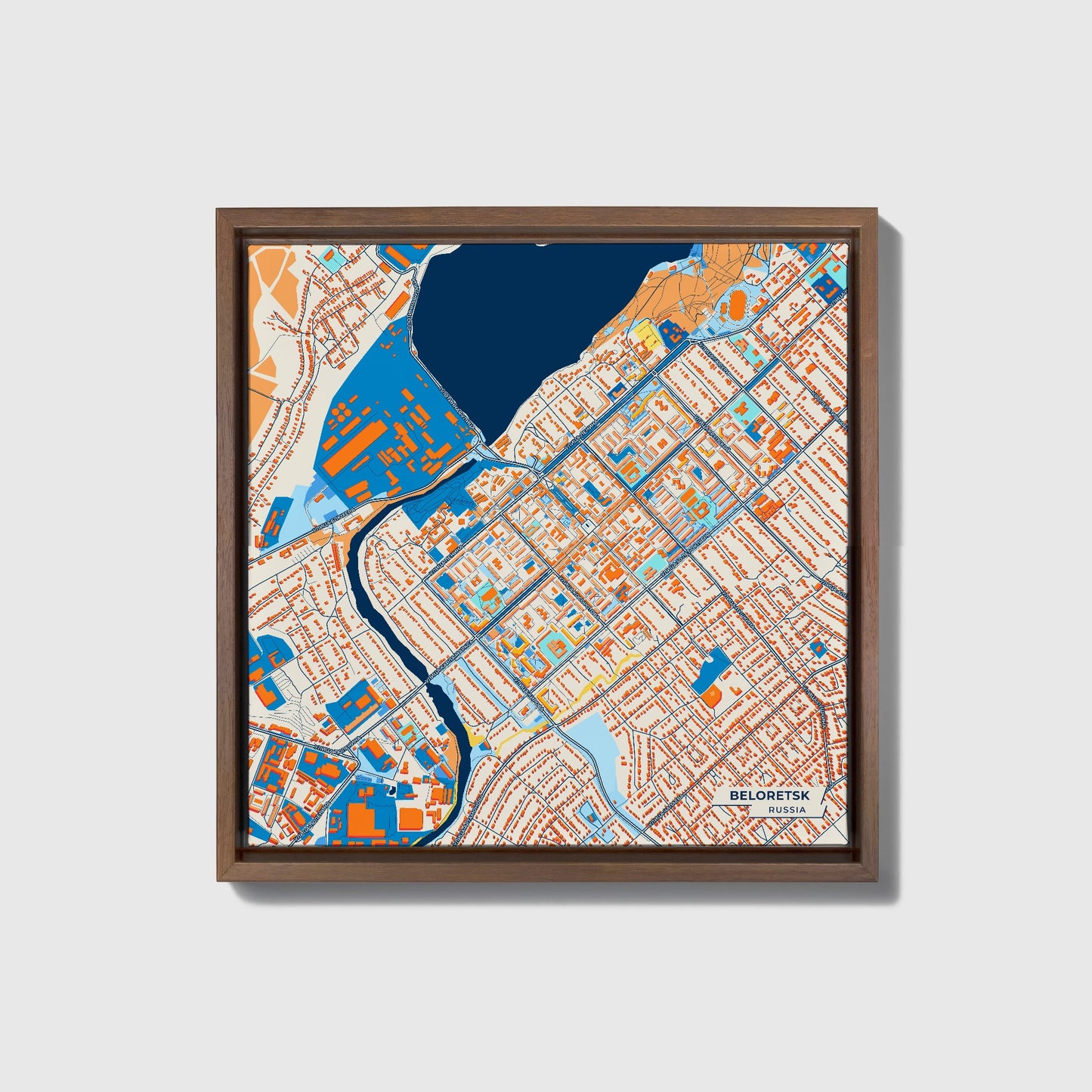 Белорецкий Russia Colorful City Map Canvas Print • Dark Wooden Framed
