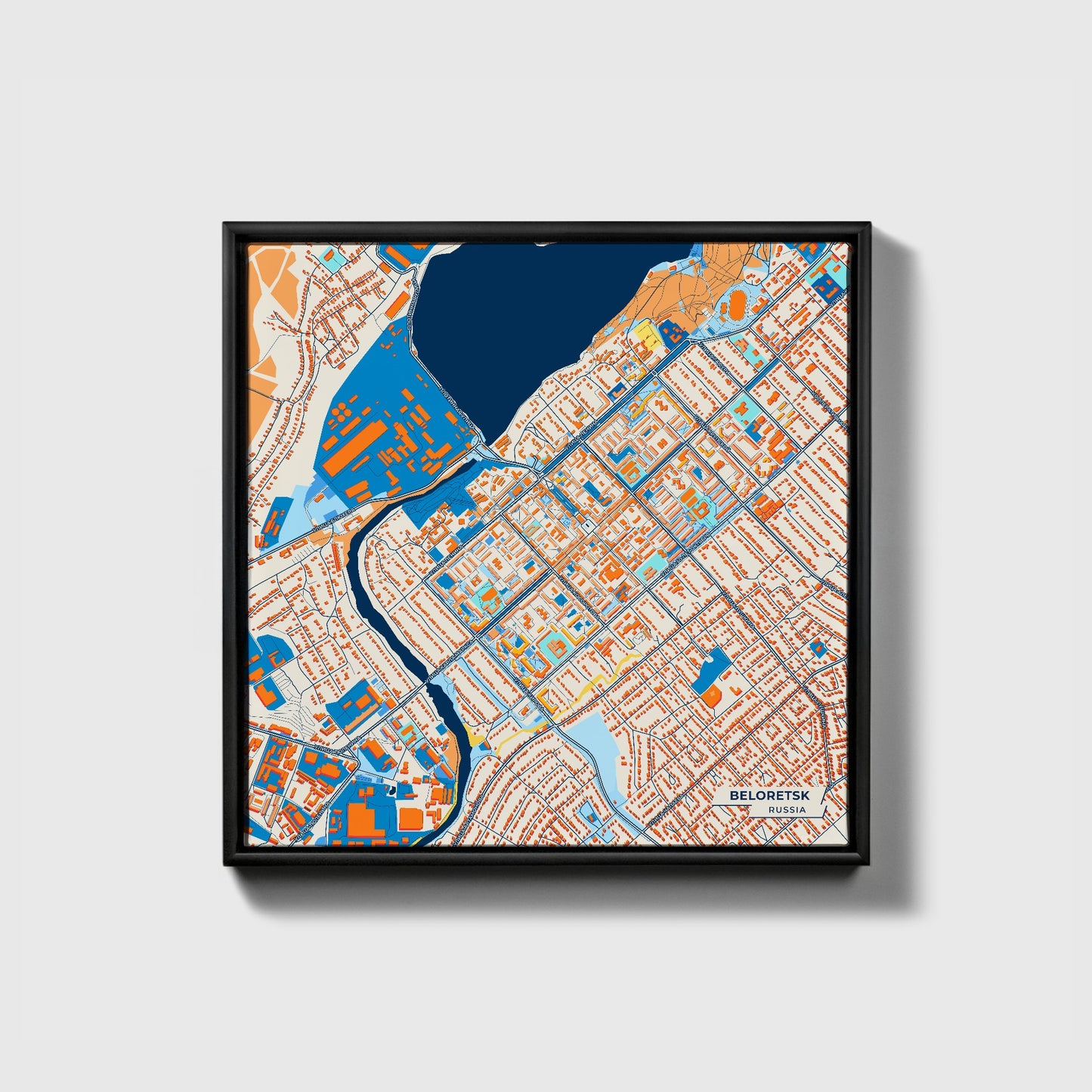 Белорецкий Russia Colorful City Map Canvas Print • Black Framed