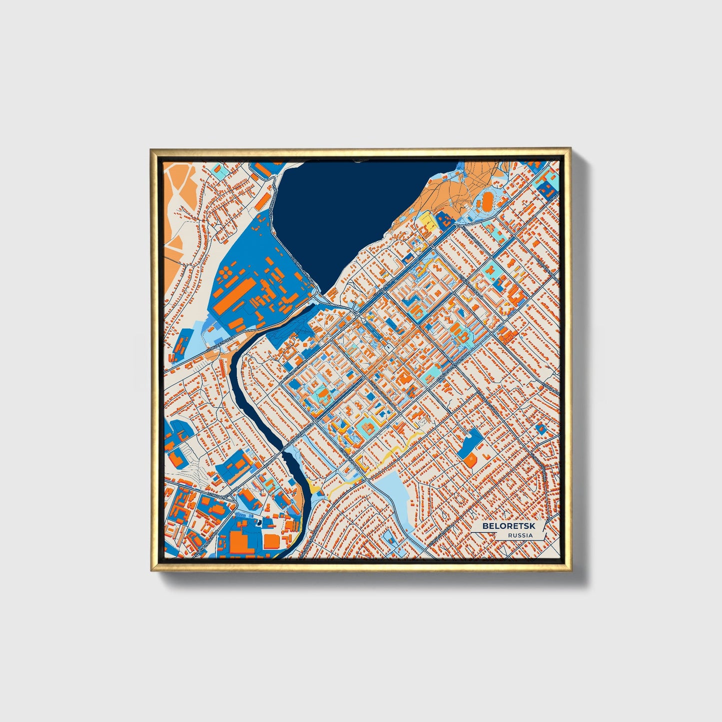 Белорецкий Russia Colorful City Map Canvas Print • Gold Framed
