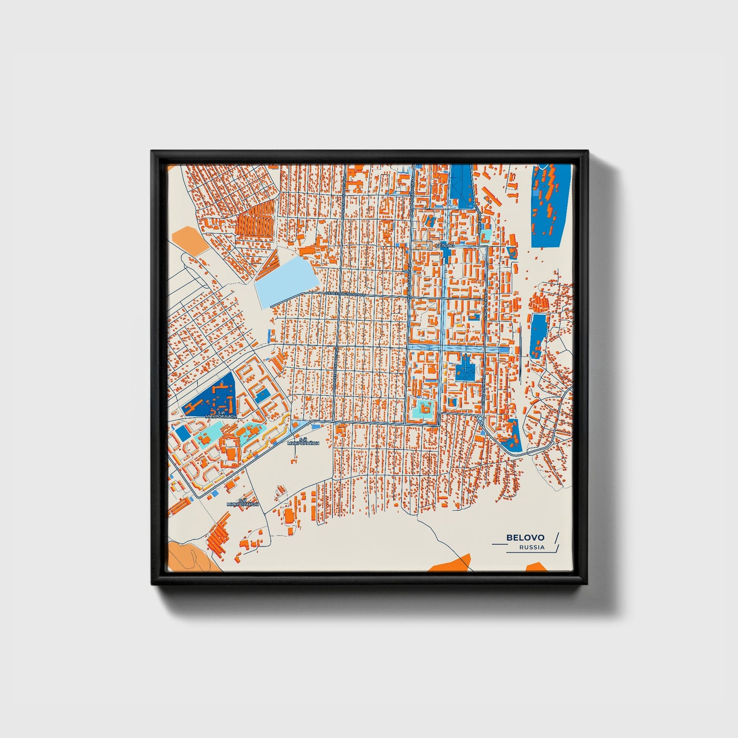 Белово Russia Colorful City Map Canvas Print • Black Framed