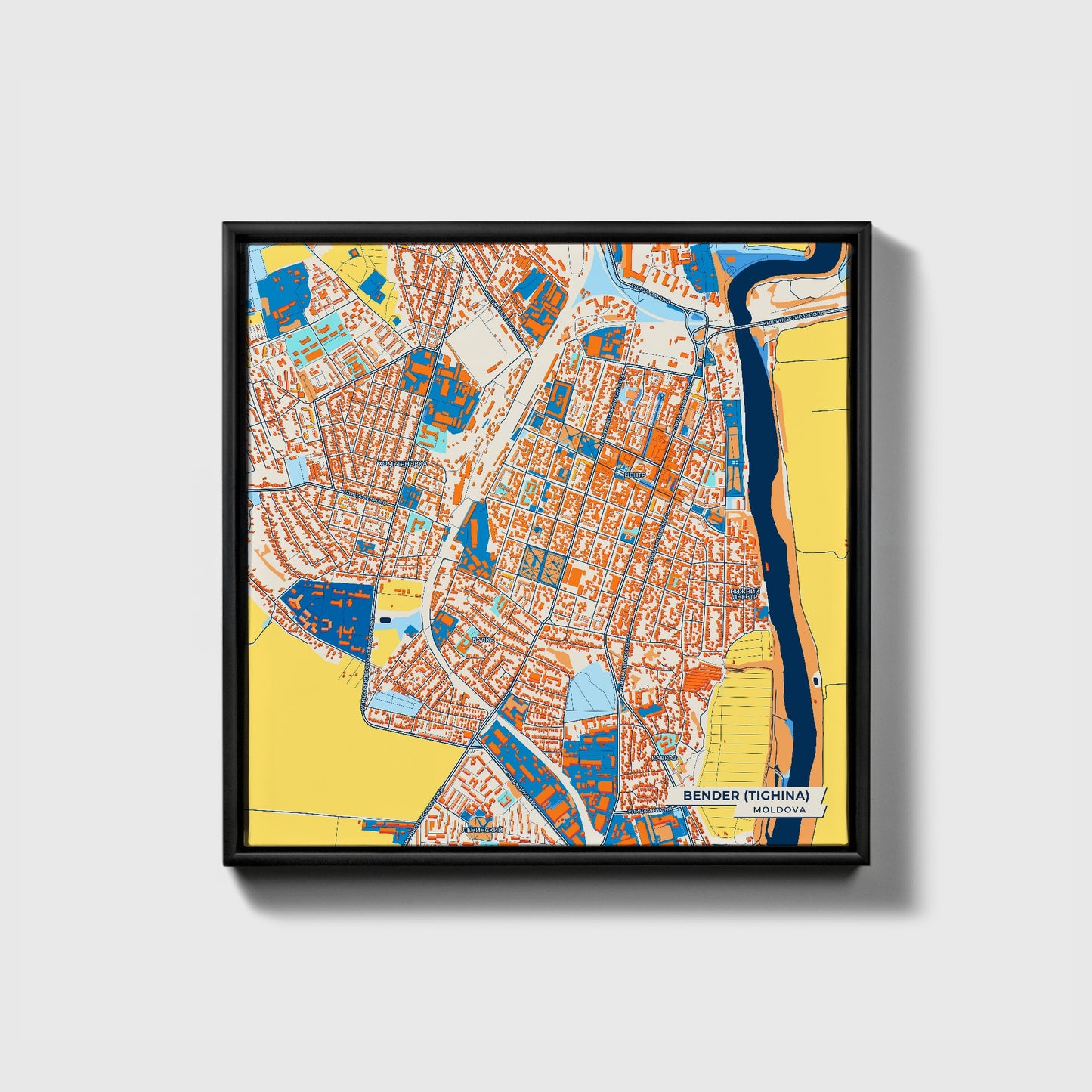 Bender (Tighina) Moldova Colorful City Map Canvas Print • Black Framed