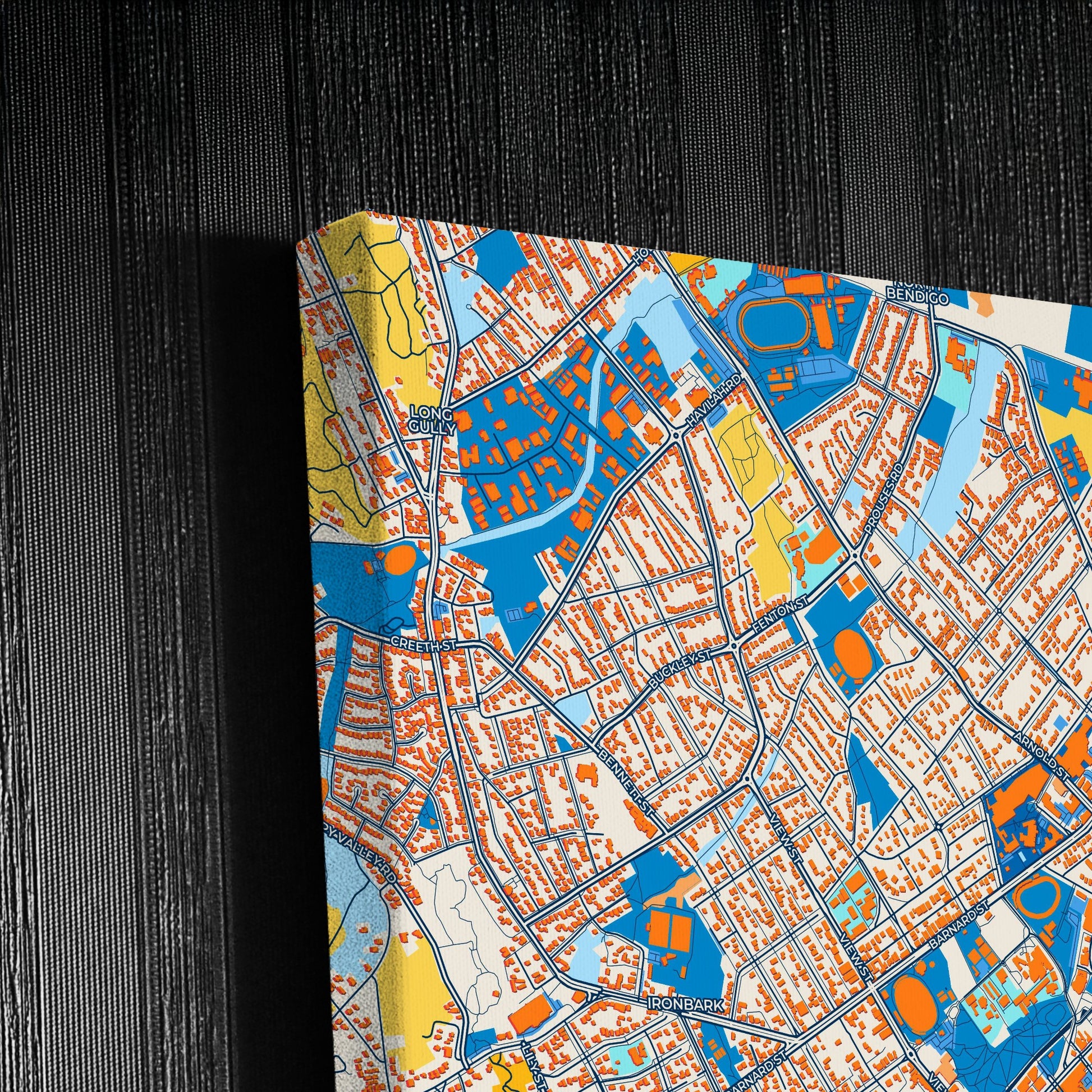 Bendigo Australia Colorful City Map Canvas Print Detail