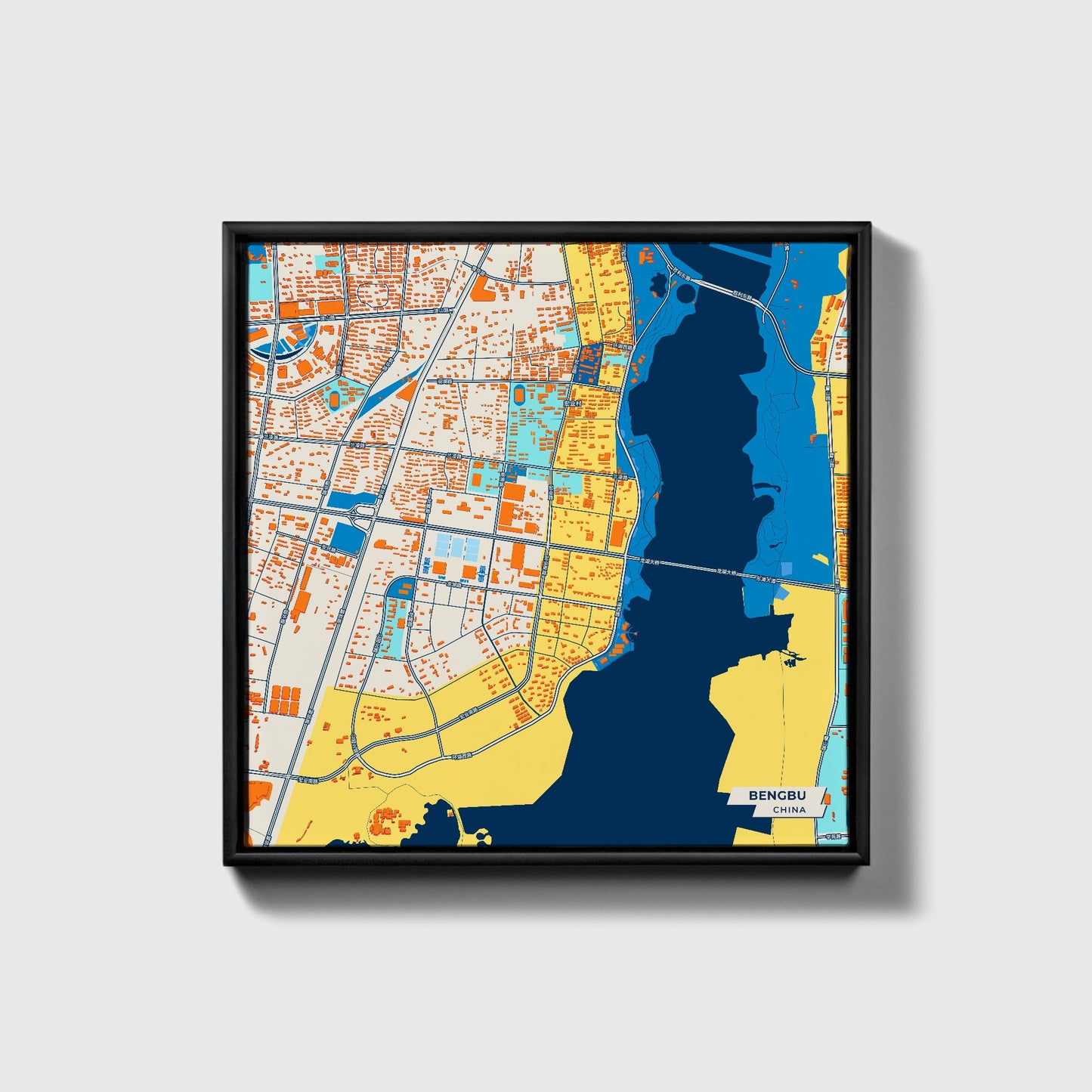 Bengbu China Colorful City Map Canvas Print • Black Framed