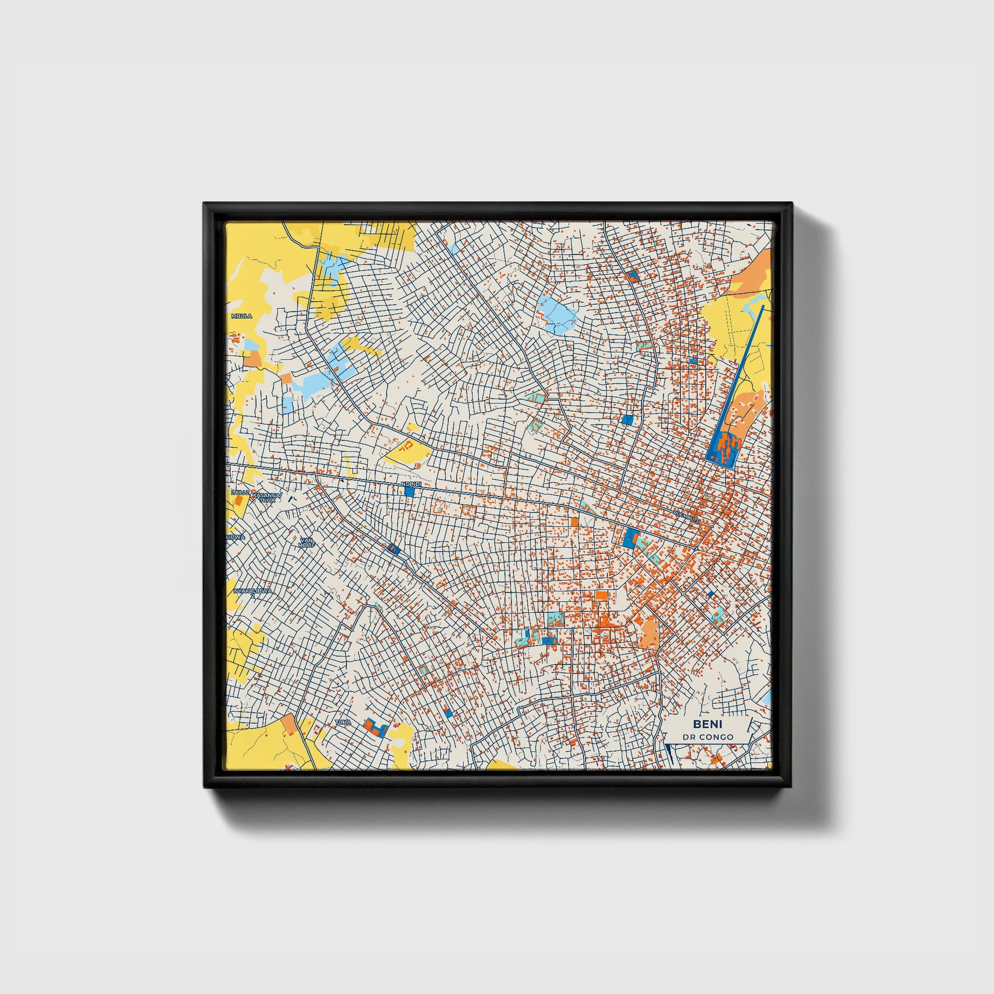 Beni Dr Congo Colorful City Map Canvas Print • Black Framed