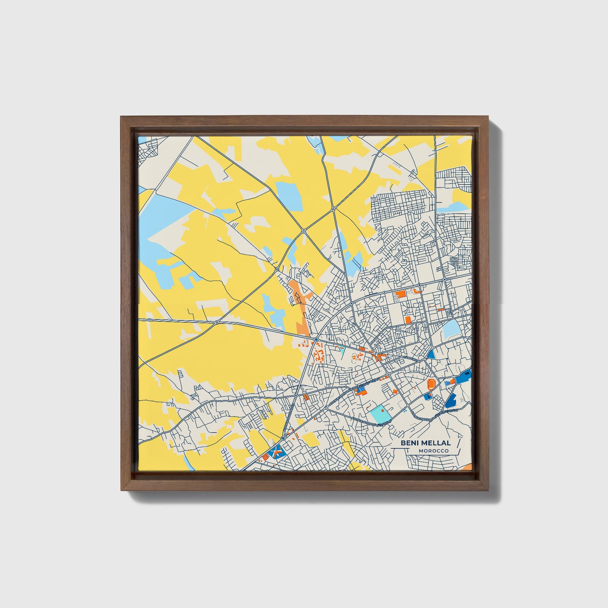 Beni Mellal Morocco Colorful City Map Canvas Print • Dark Wooden Framed