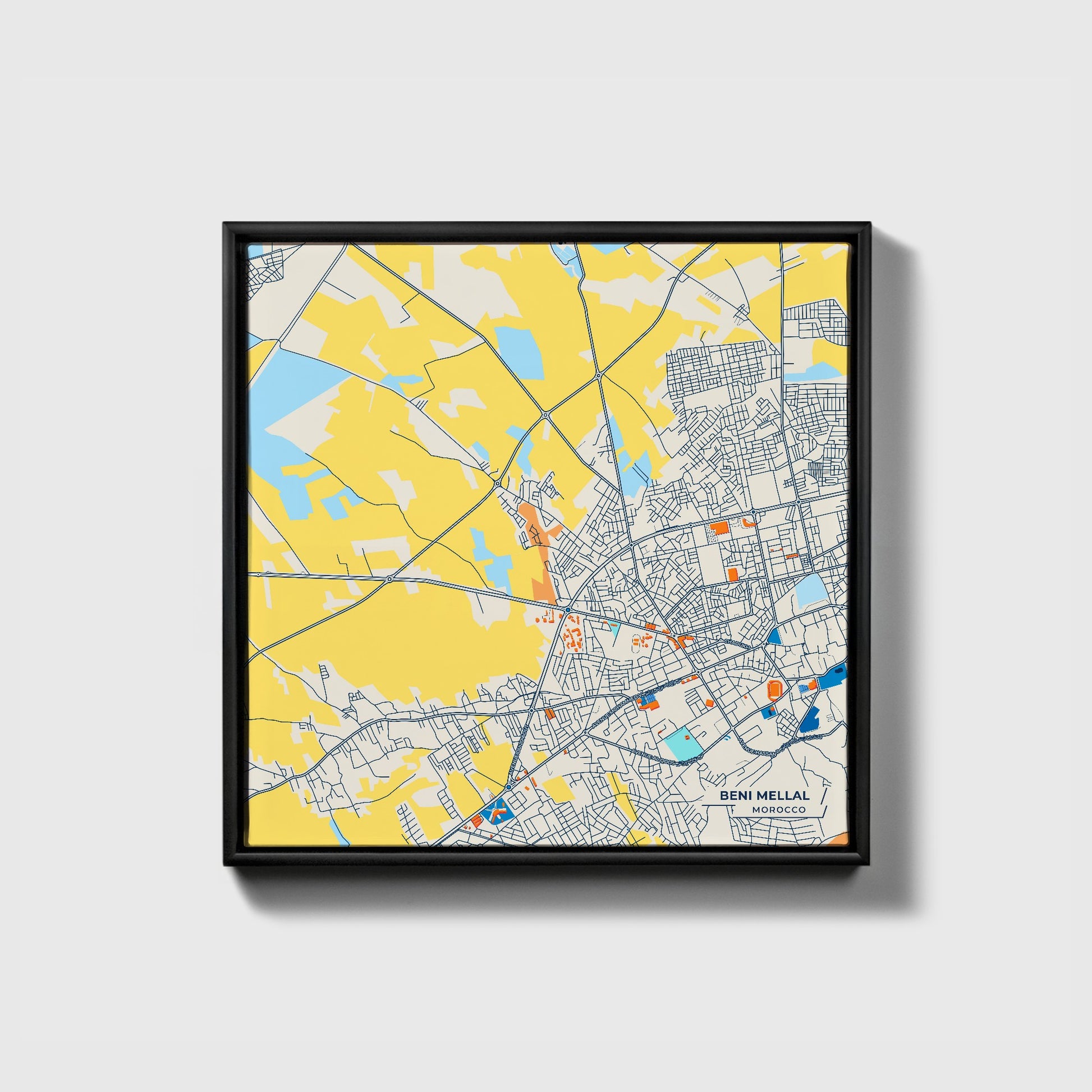 Beni Mellal Morocco Colorful City Map Canvas Print • Black Framed
