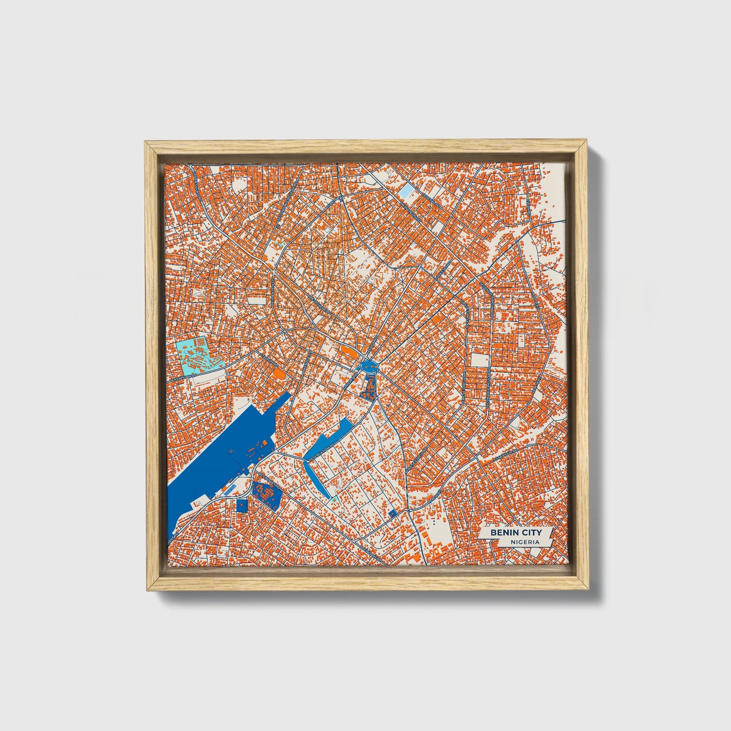 Benin City Nigeria Colorful City Map Canvas Print • Natural Wooden Framed