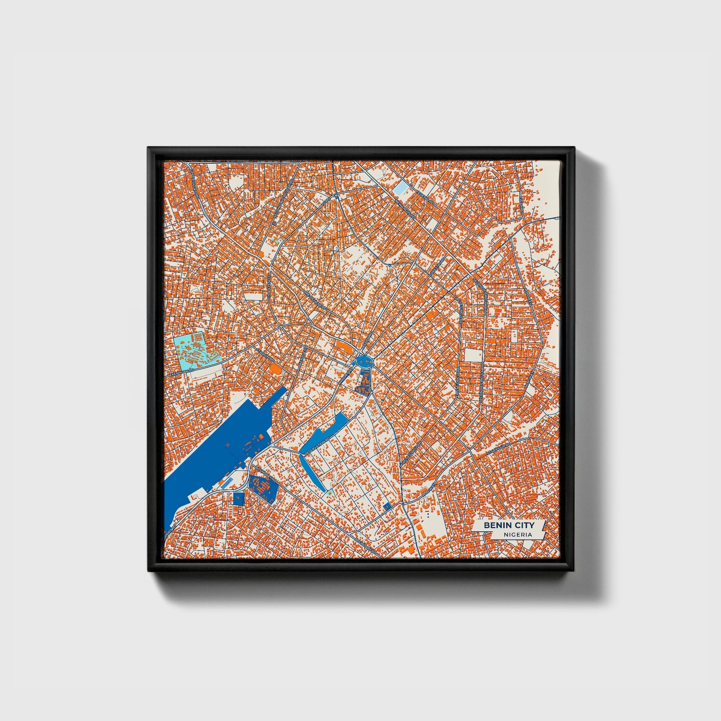 Benin City Nigeria Colorful City Map Canvas Print • Black Framed