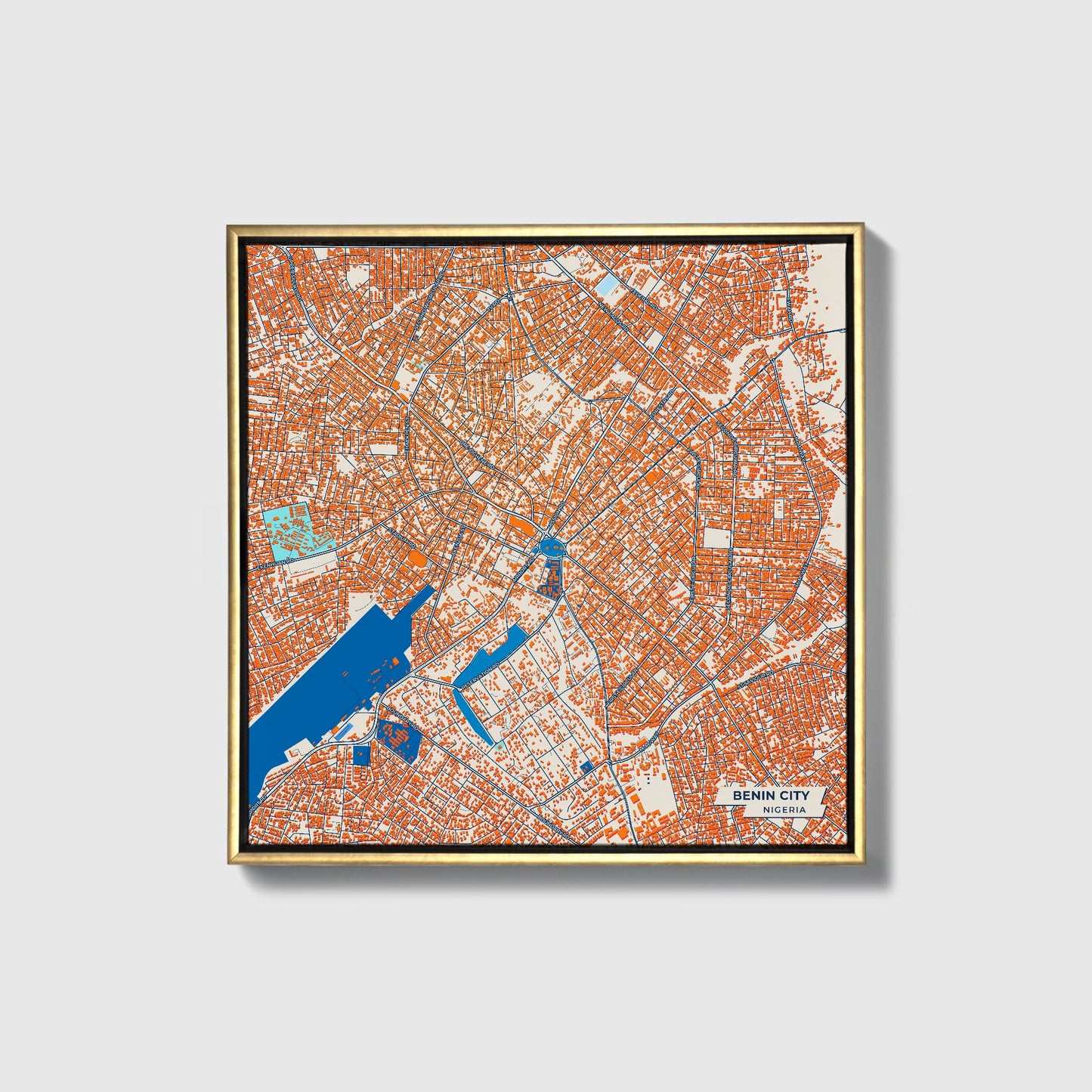 Benin City Nigeria Colorful City Map Canvas Print • Gold Framed