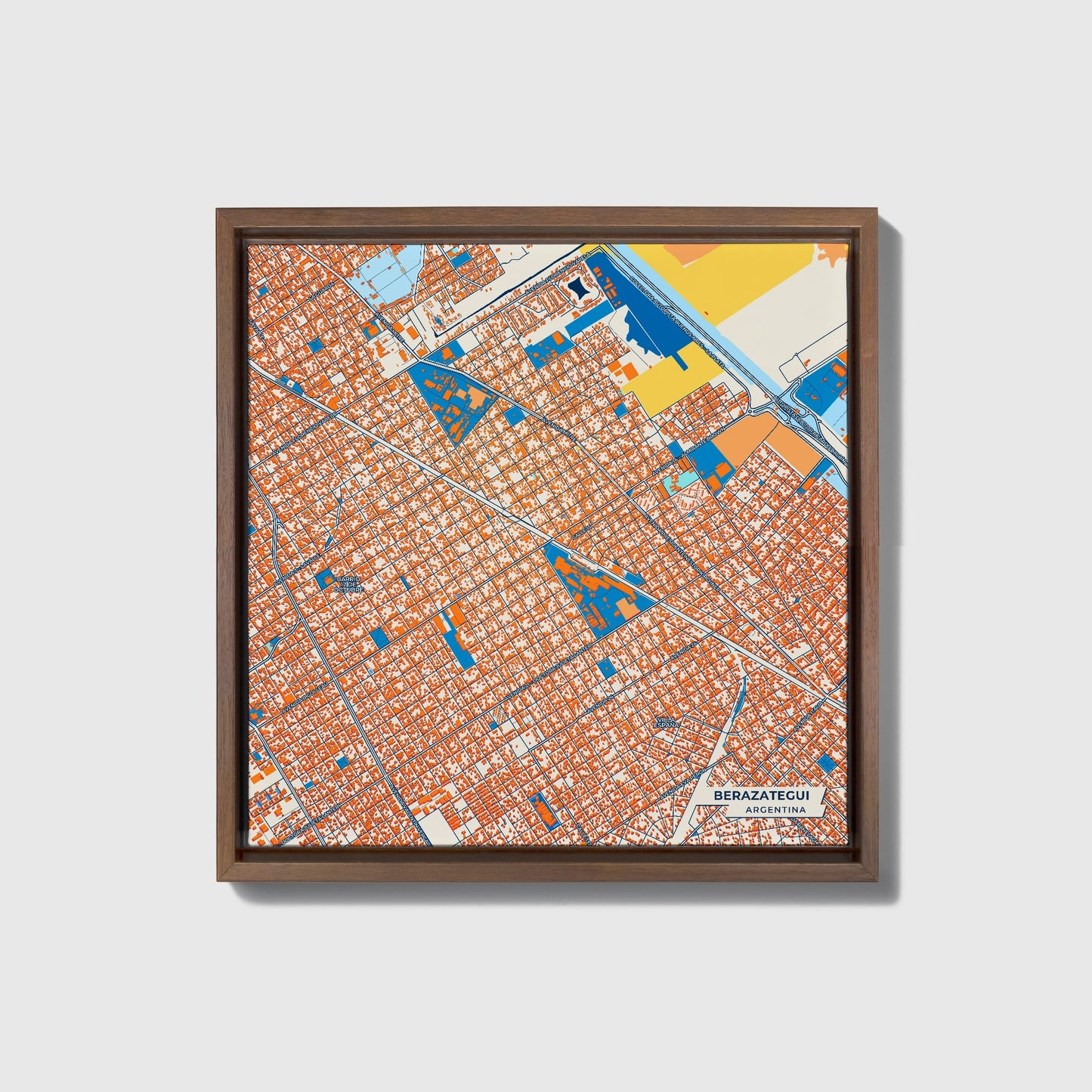 Berazategui Argentina Colorful City Map Canvas Print • Dark Wooden Framed