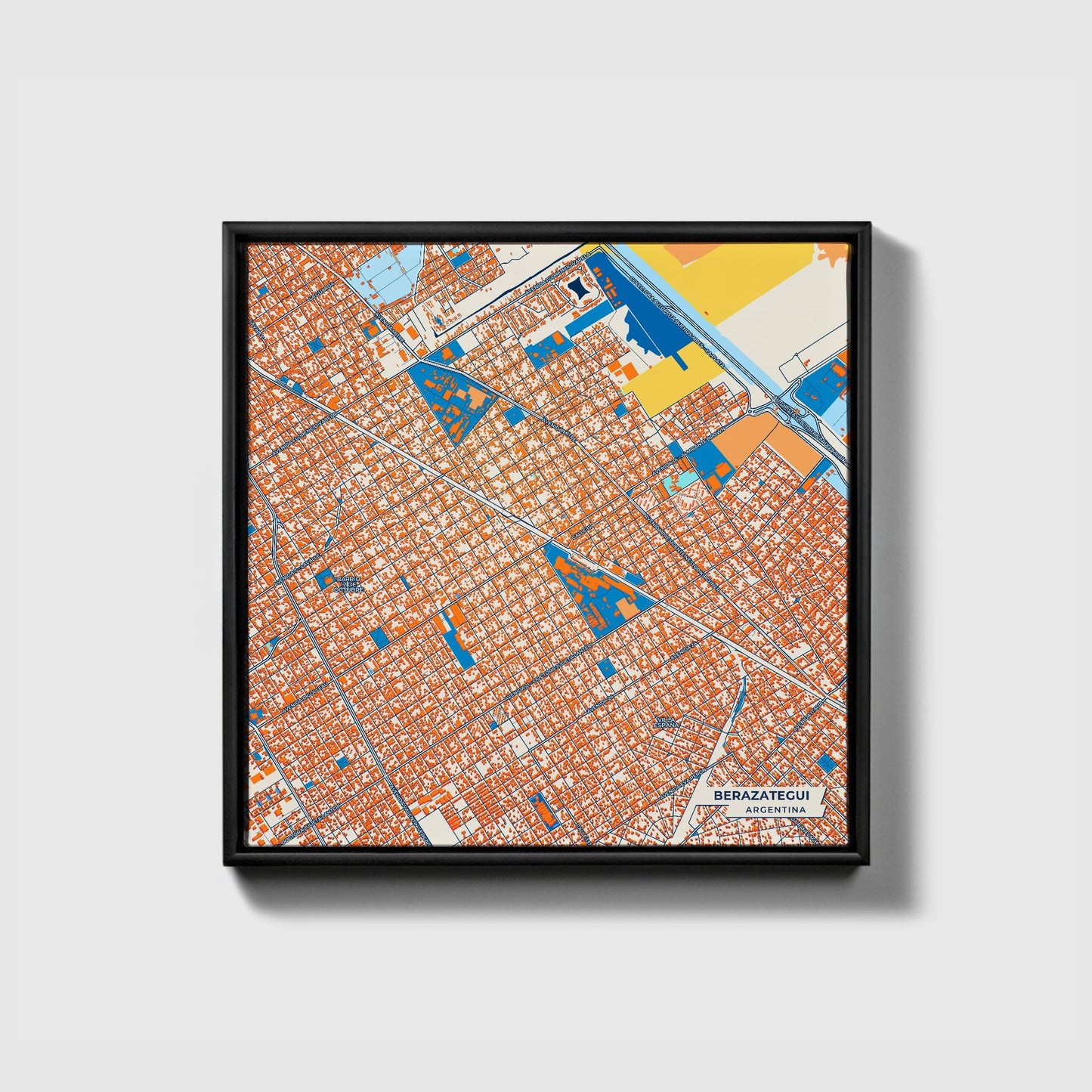 Berazategui Argentina Colorful City Map Canvas Print • Black Framed