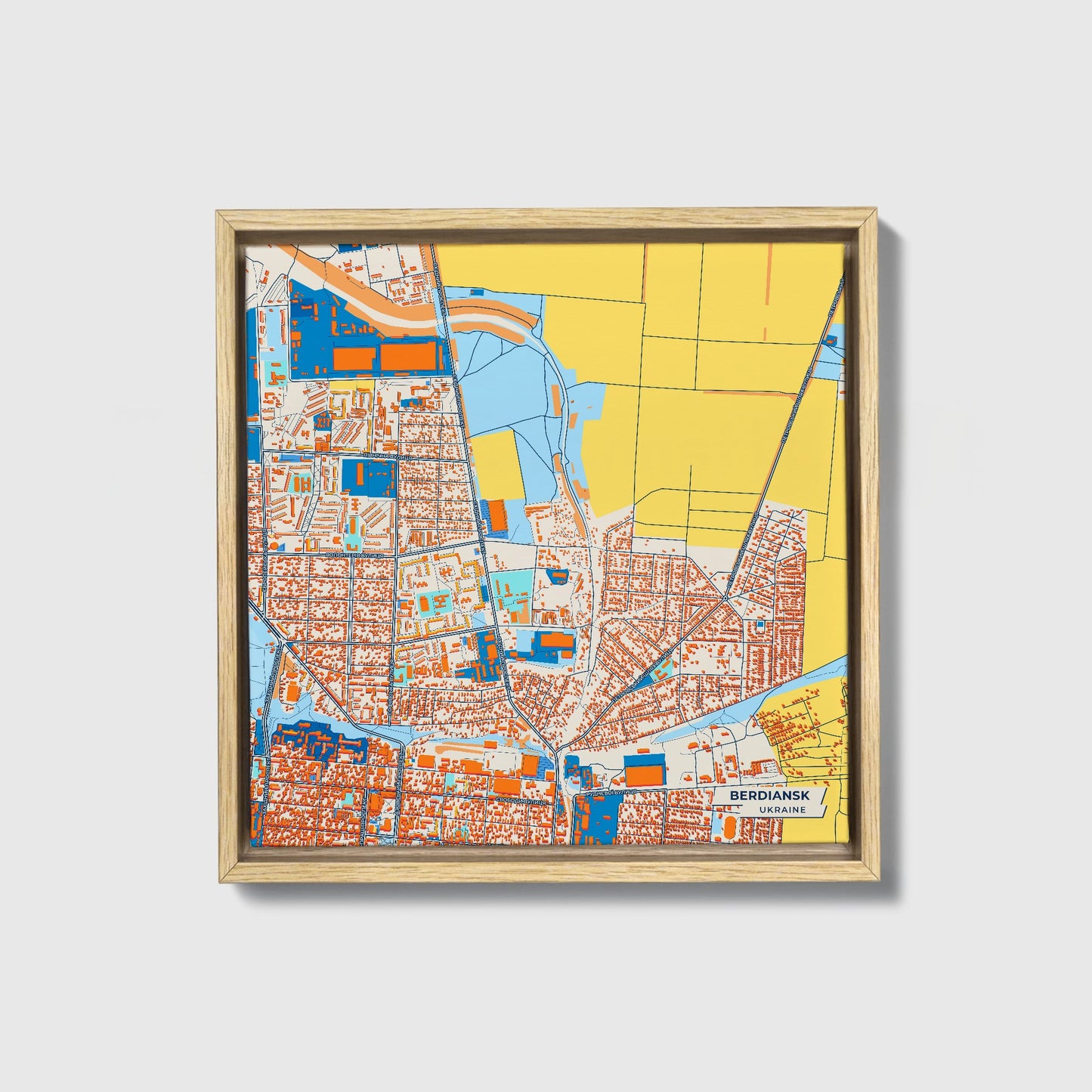 Бердянськ Ukraine Colorful City Map Canvas Print • Natural Wooden Framed