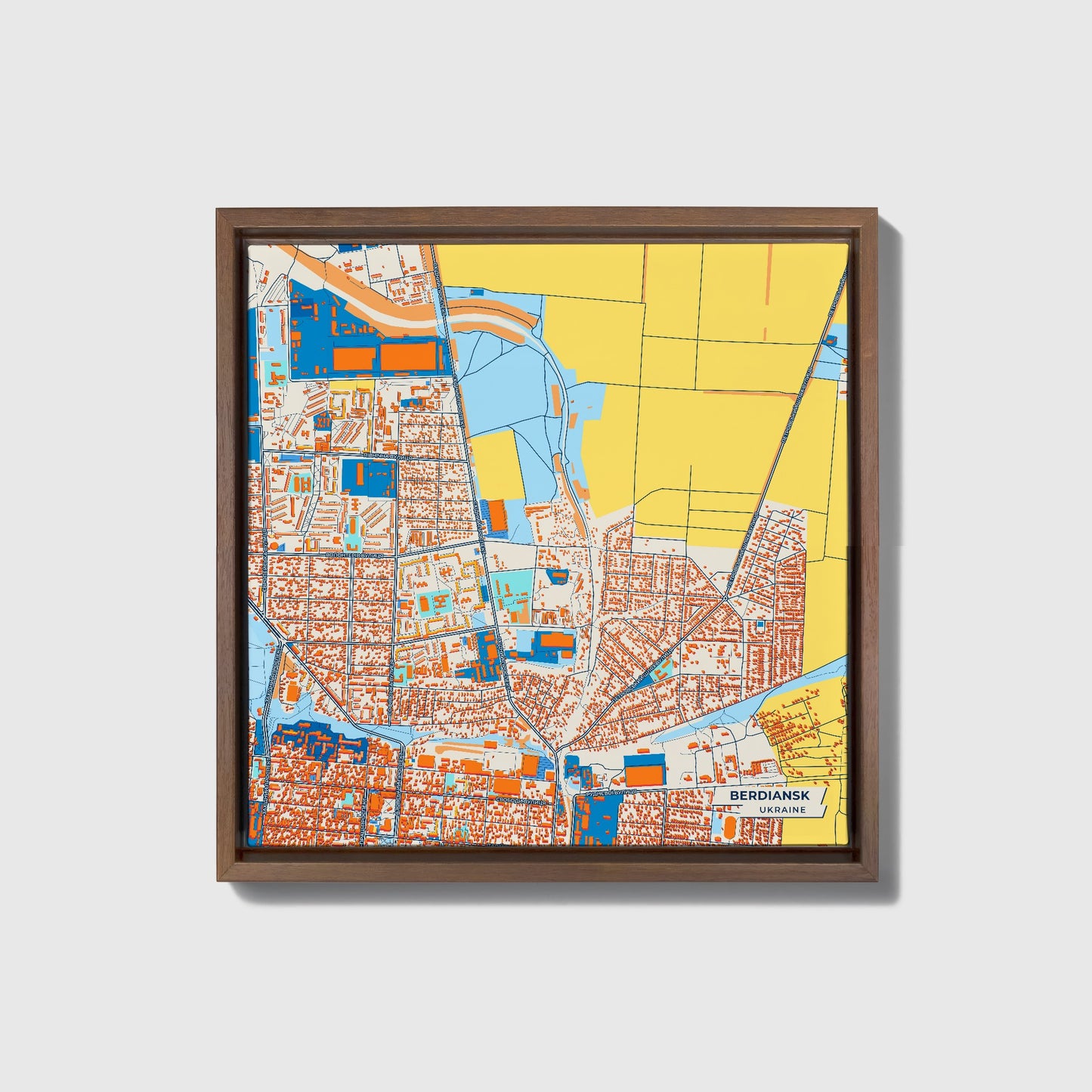 Бердянськ Ukraine Colorful City Map Canvas Print • Dark Wooden Framed
