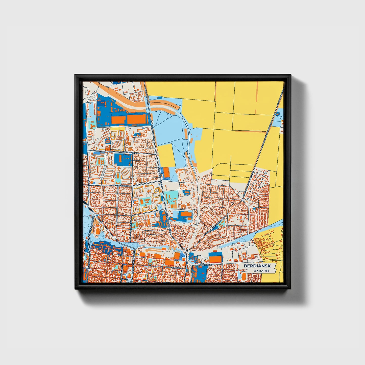 Бердянськ Ukraine Colorful City Map Canvas Print • Black Framed