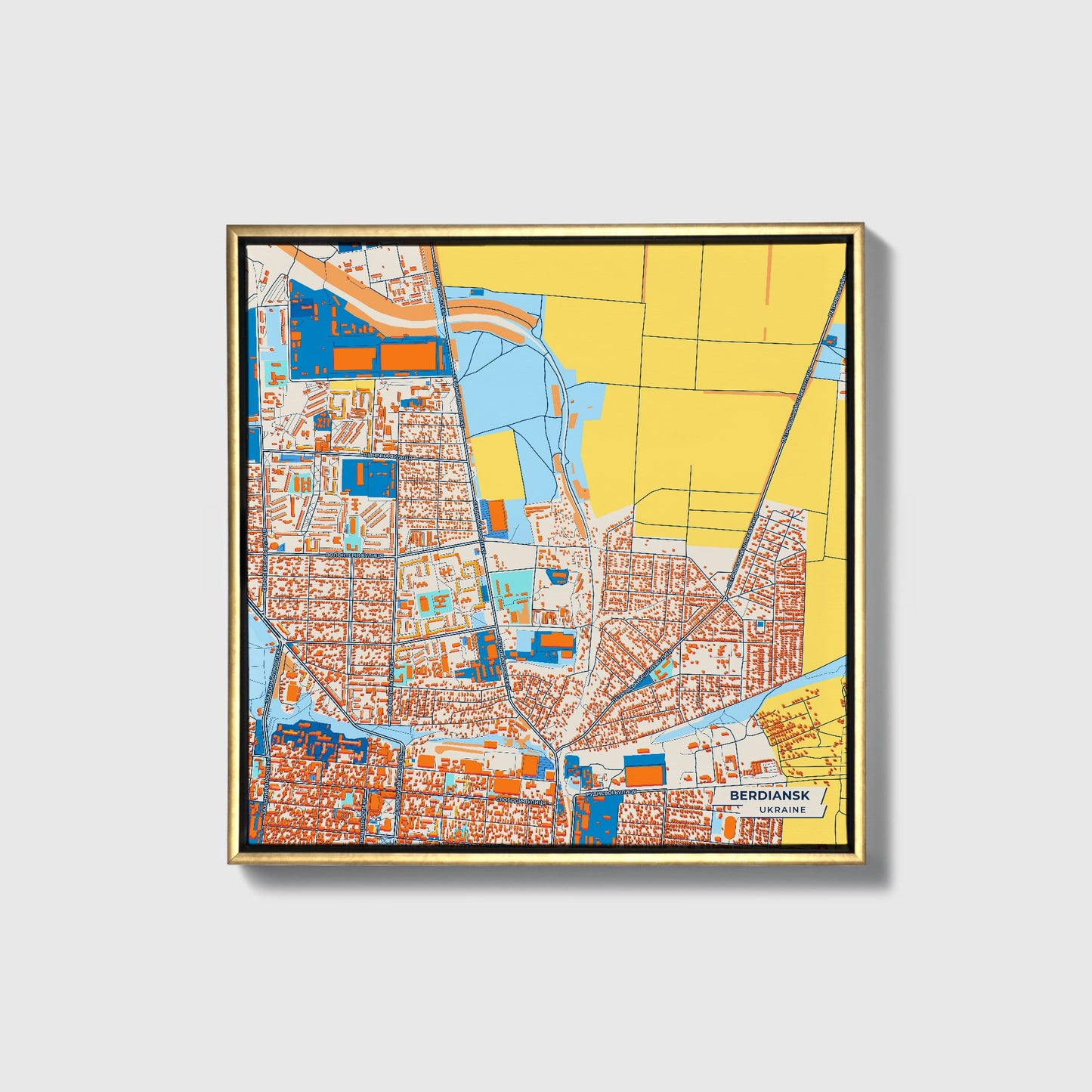 Бердянськ Ukraine Colorful City Map Canvas Print • Gold Framed