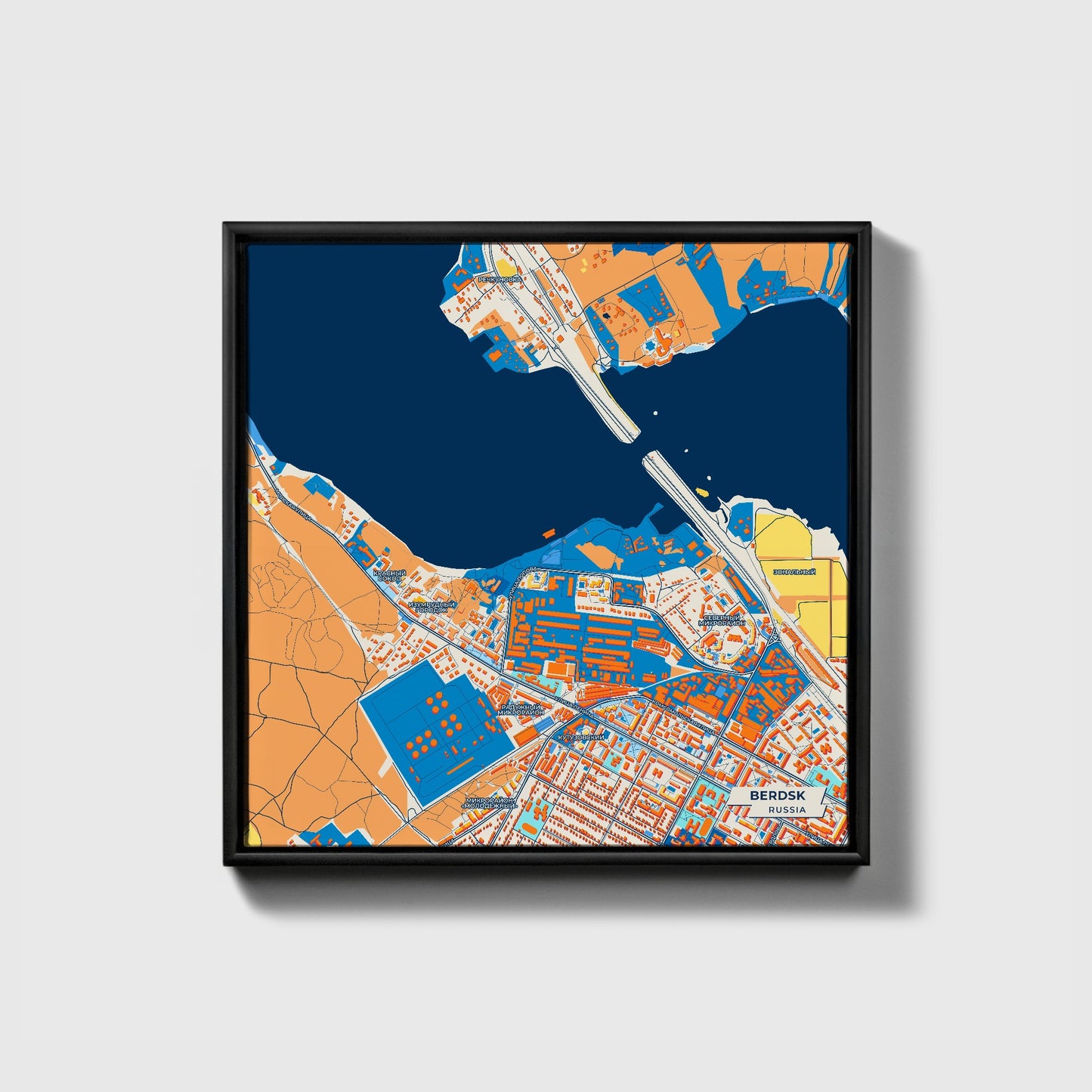 Бердск Russia Colorful City Map Canvas Print • Black Framed