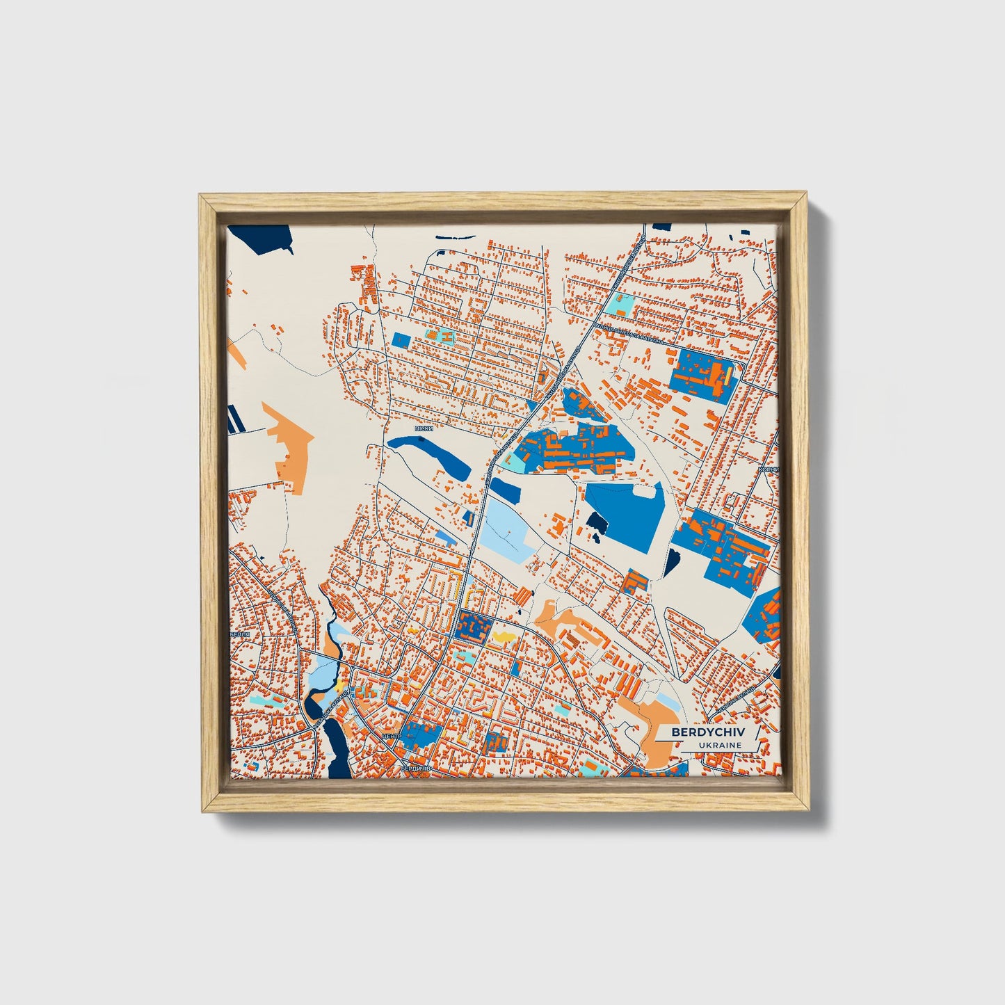 Бердичів Ukraine Colorful City Map Canvas Print • Natural Wooden Framed