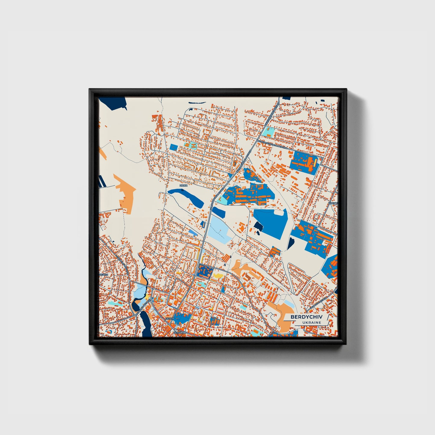 Бердичів Ukraine Colorful City Map Canvas Print • Black Framed