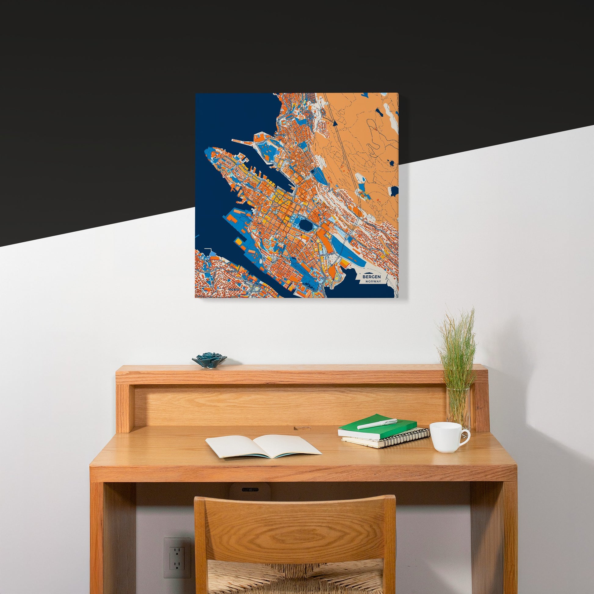 Bergen Norway Colorful City Map Canvas Print Scene