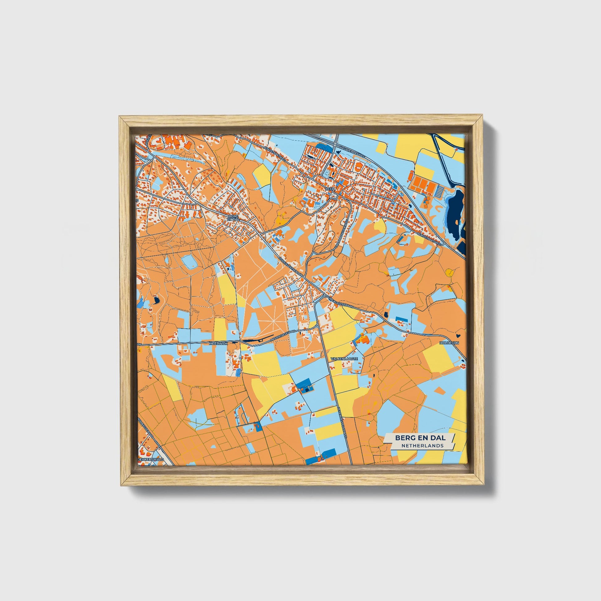 Bergendal Netherlands Colorful City Map Canvas Print • Natural Wooden Framed