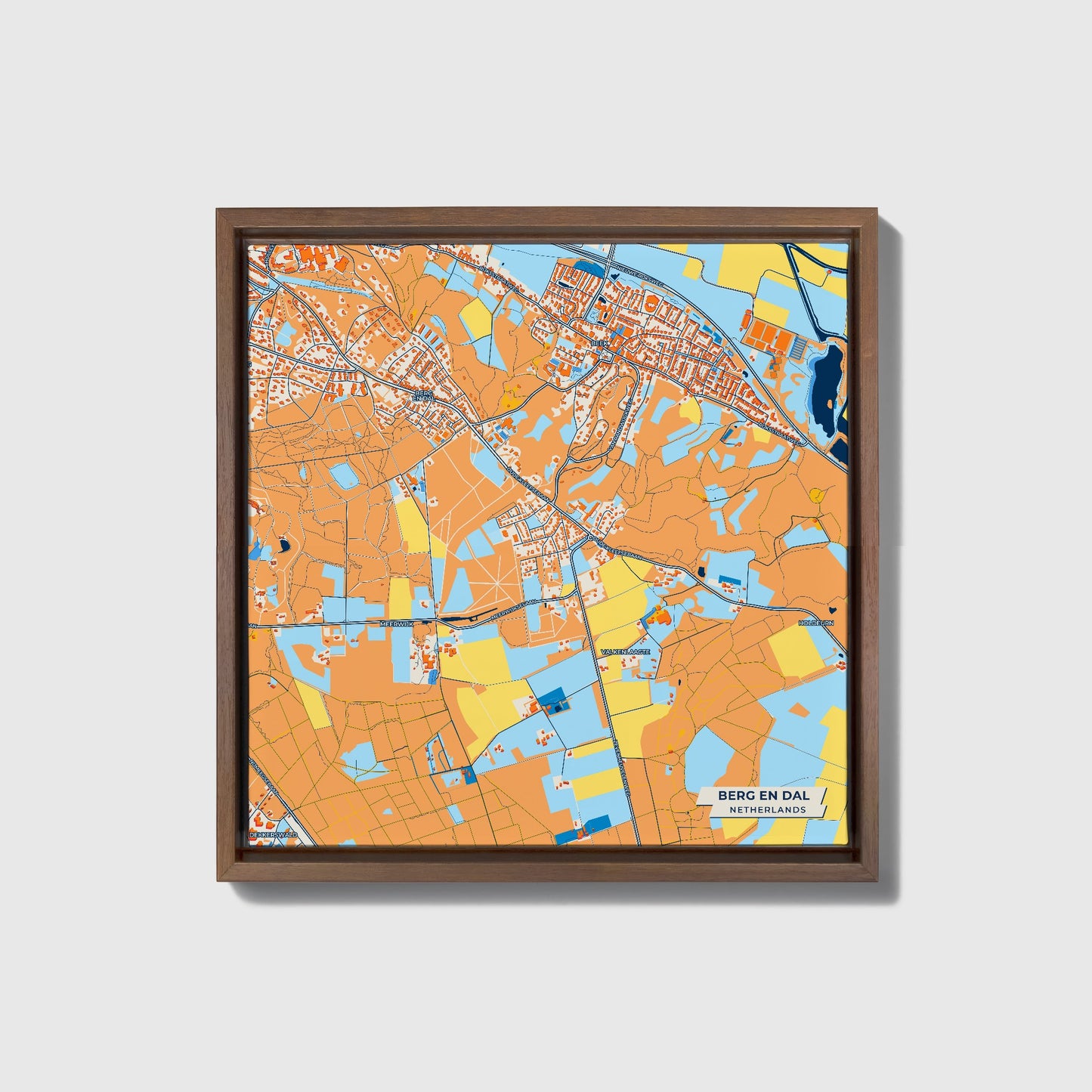 Bergendal Netherlands Colorful City Map Canvas Print • Dark Wooden Framed