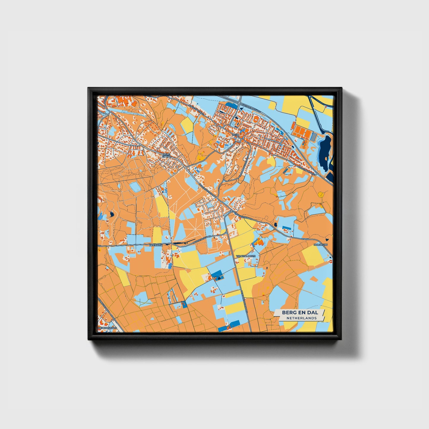Bergendal Netherlands Colorful City Map Canvas Print • Black Framed