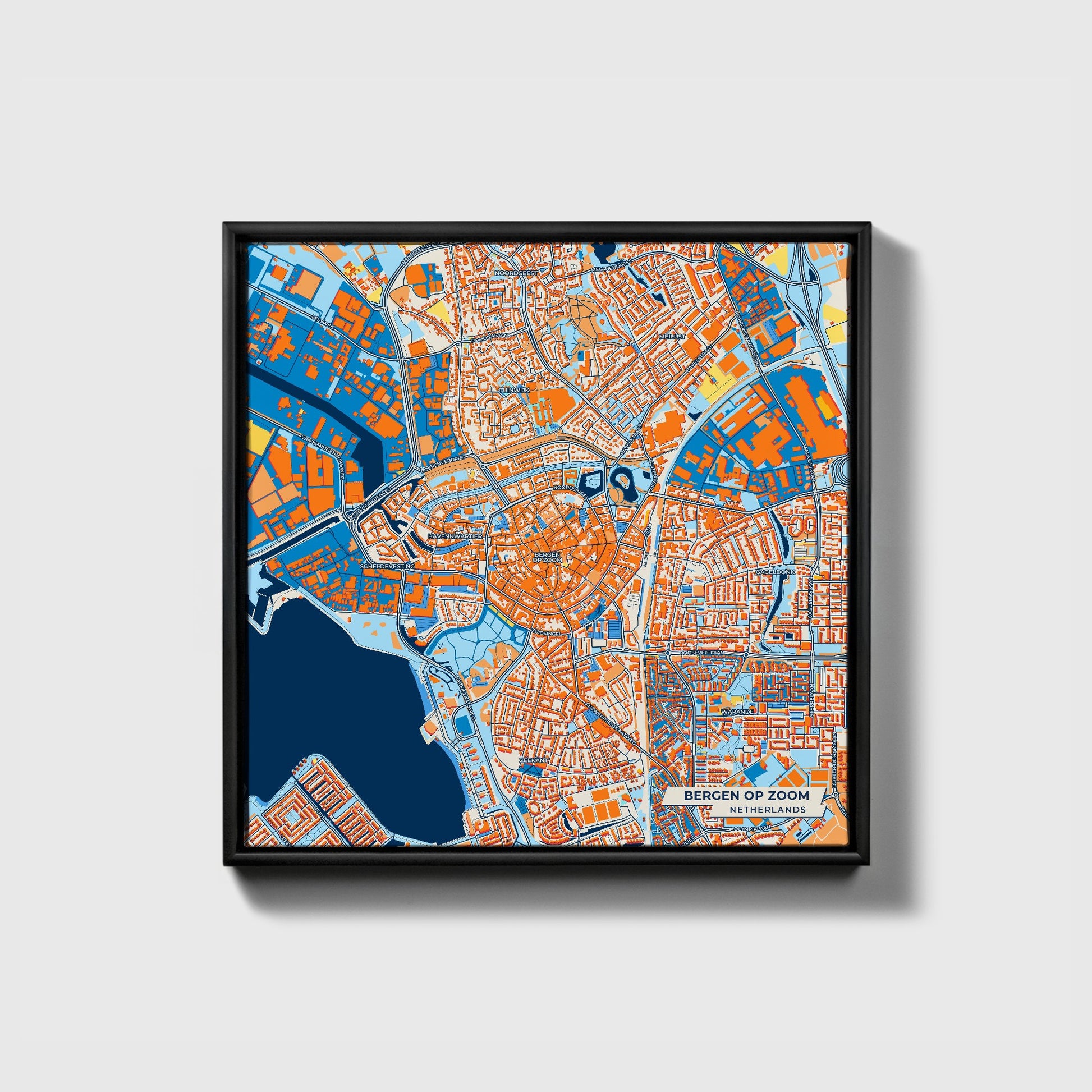 Bergenopzoom Netherlands Colorful City Map Canvas Print • Black Framed