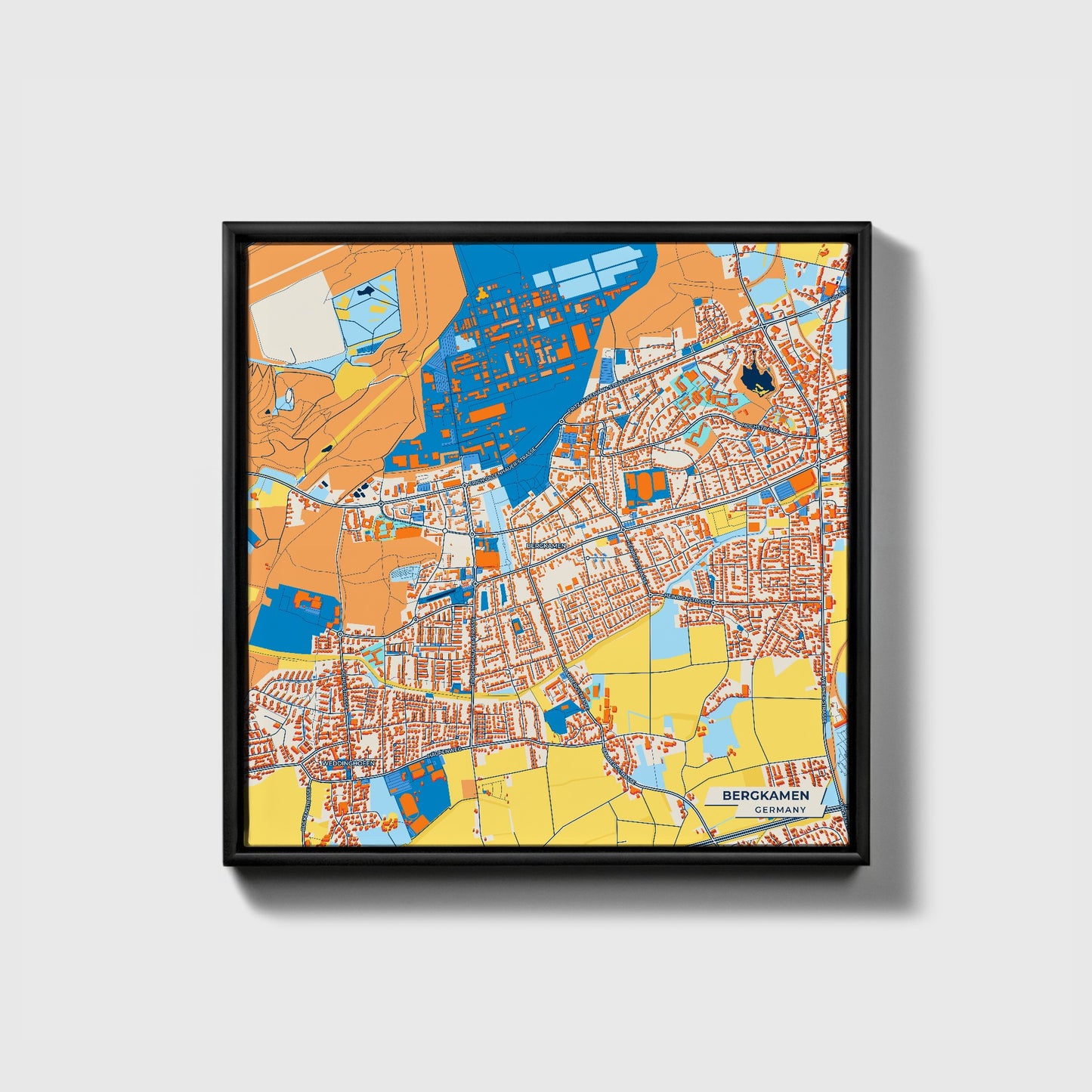 Bergkamen Germany Colorful City Map Canvas Print • Black Framed