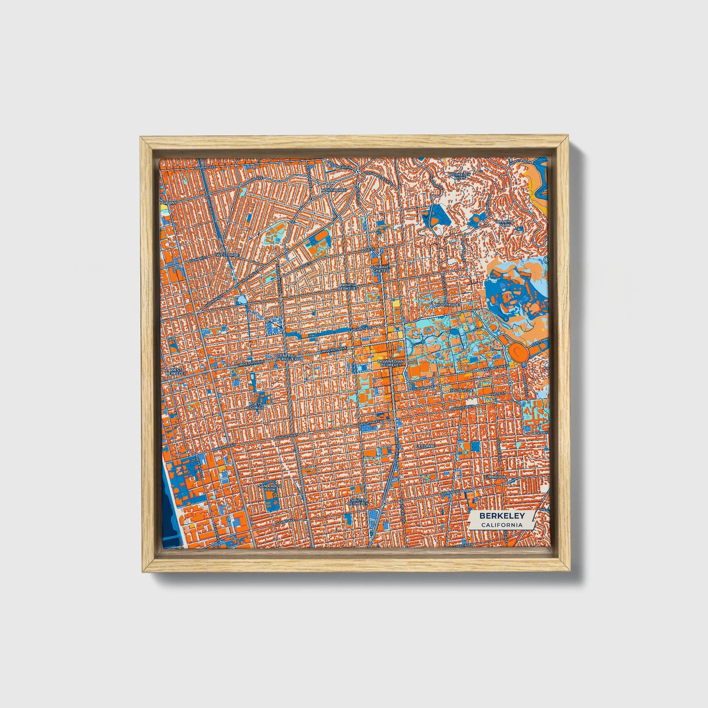 Berkeley California Colorful City Map Canvas Print • Natural Wooden Framed