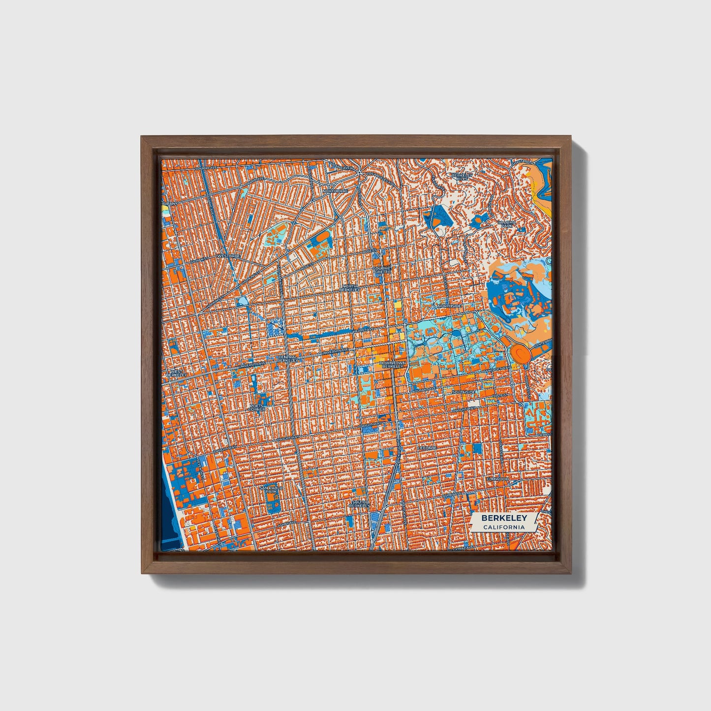 Berkeley California Colorful City Map Canvas Print • Dark Wooden Framed