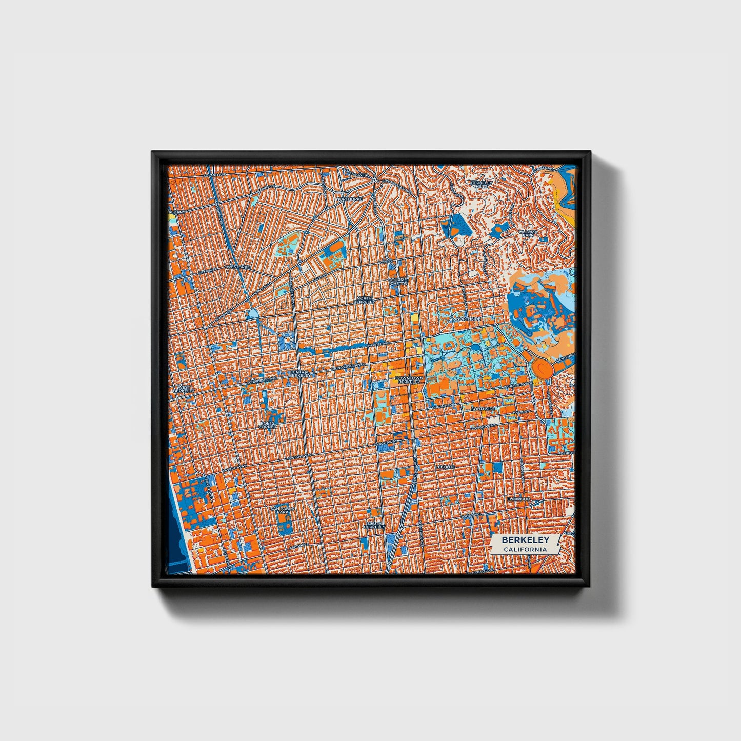 Berkeley California Colorful City Map Canvas Print • Black Framed