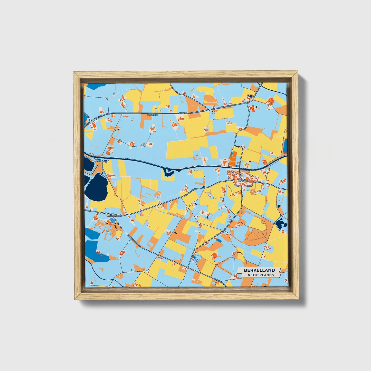 Berkelland Netherlands Colorful City Map Canvas Print • Natural Wooden Framed