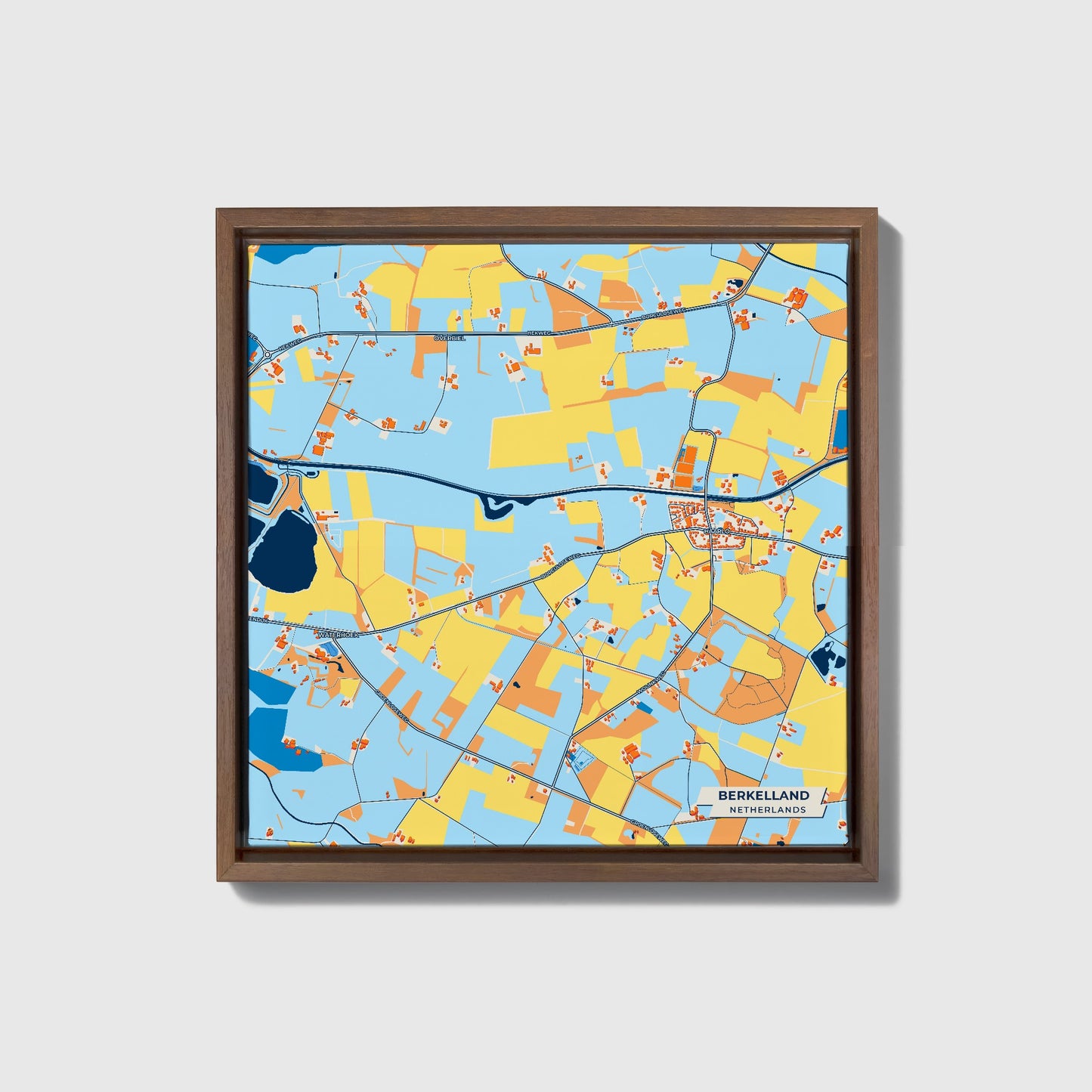 Berkelland Netherlands Colorful City Map Canvas Print • Dark Wooden Framed