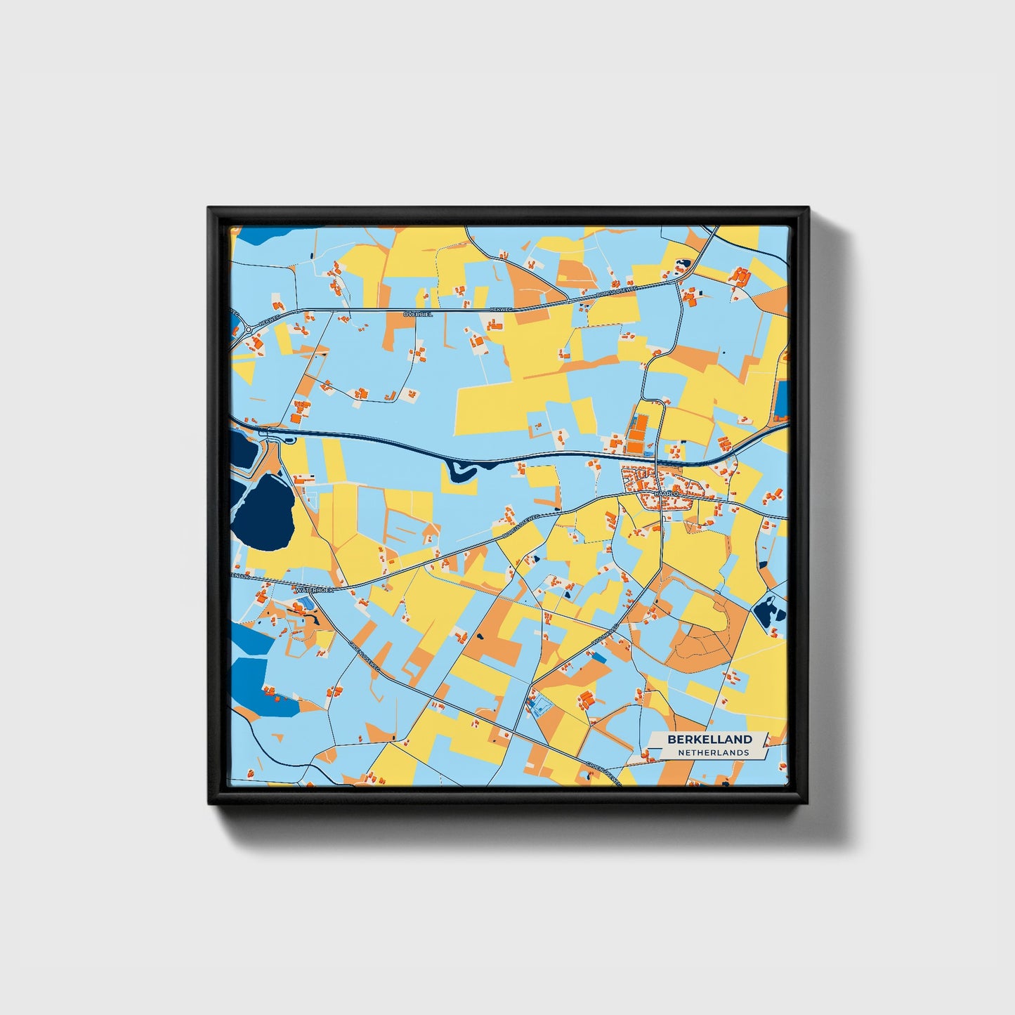 Berkelland Netherlands Colorful City Map Canvas Print • Black Framed