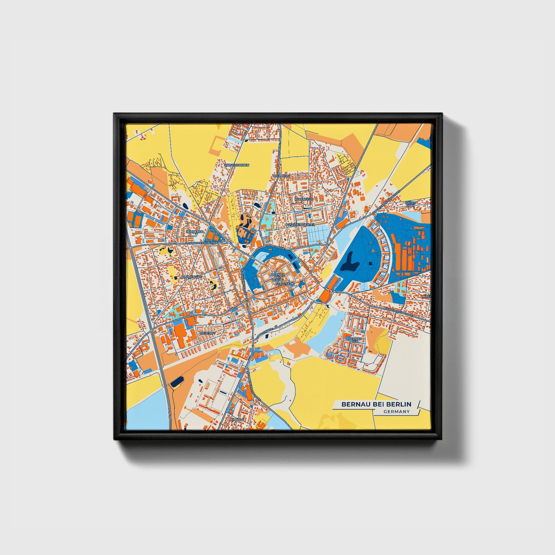 Bernau Bei Berlin Germany Colorful City Map Canvas Print • Black Framed