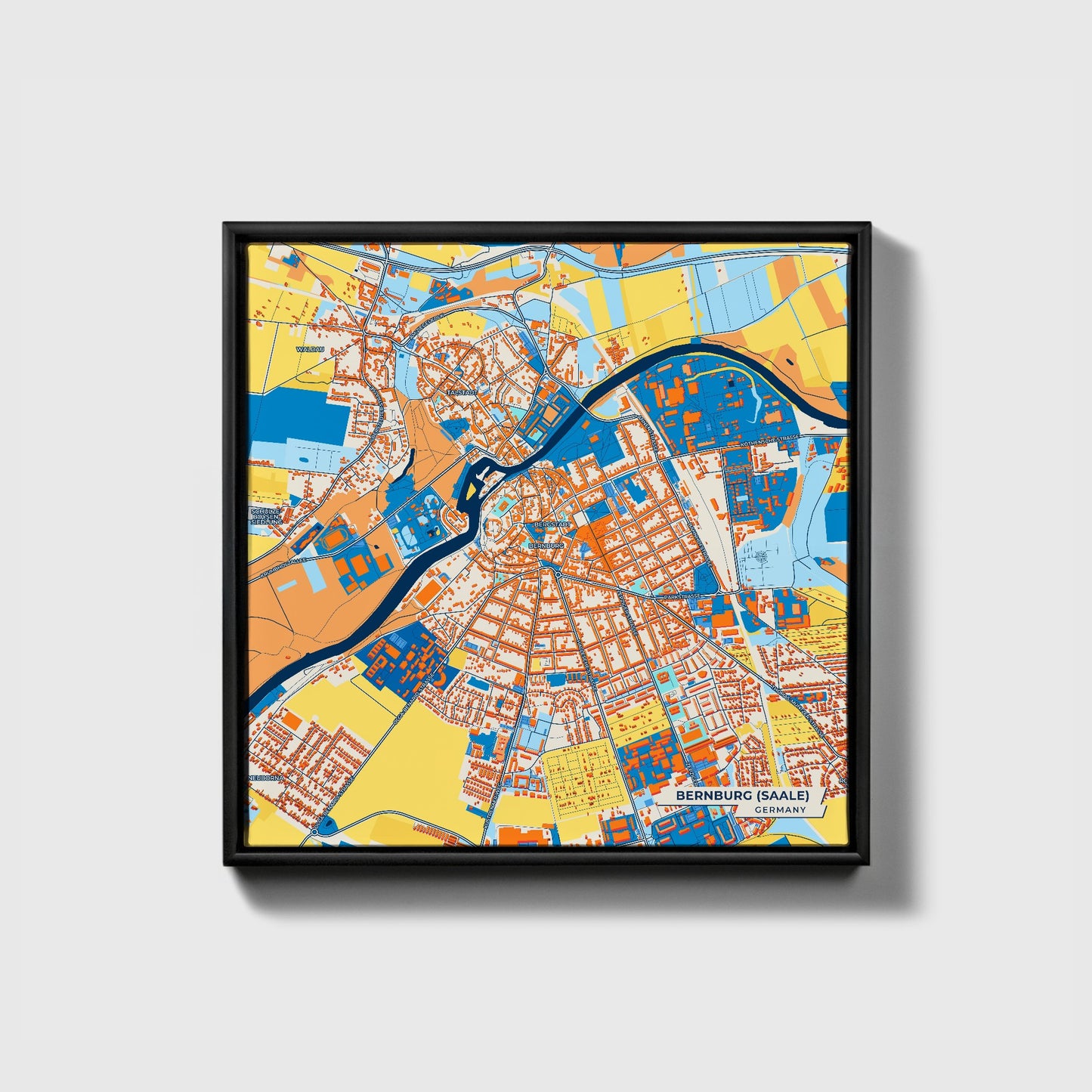 Bernburg (Saale) Germany Colorful City Map Canvas Print • Black Framed