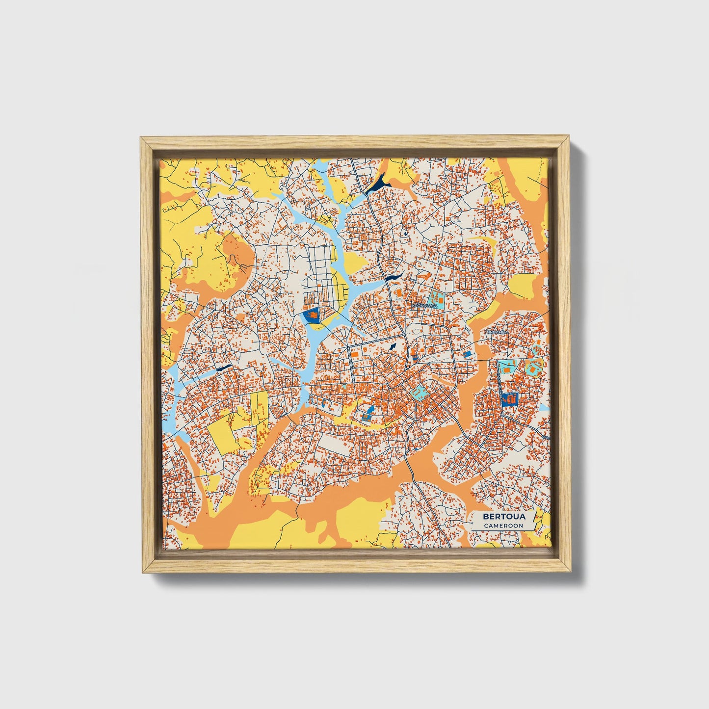 Bertoua Cameroon Colorful City Map Canvas Print • Natural Wooden Framed
