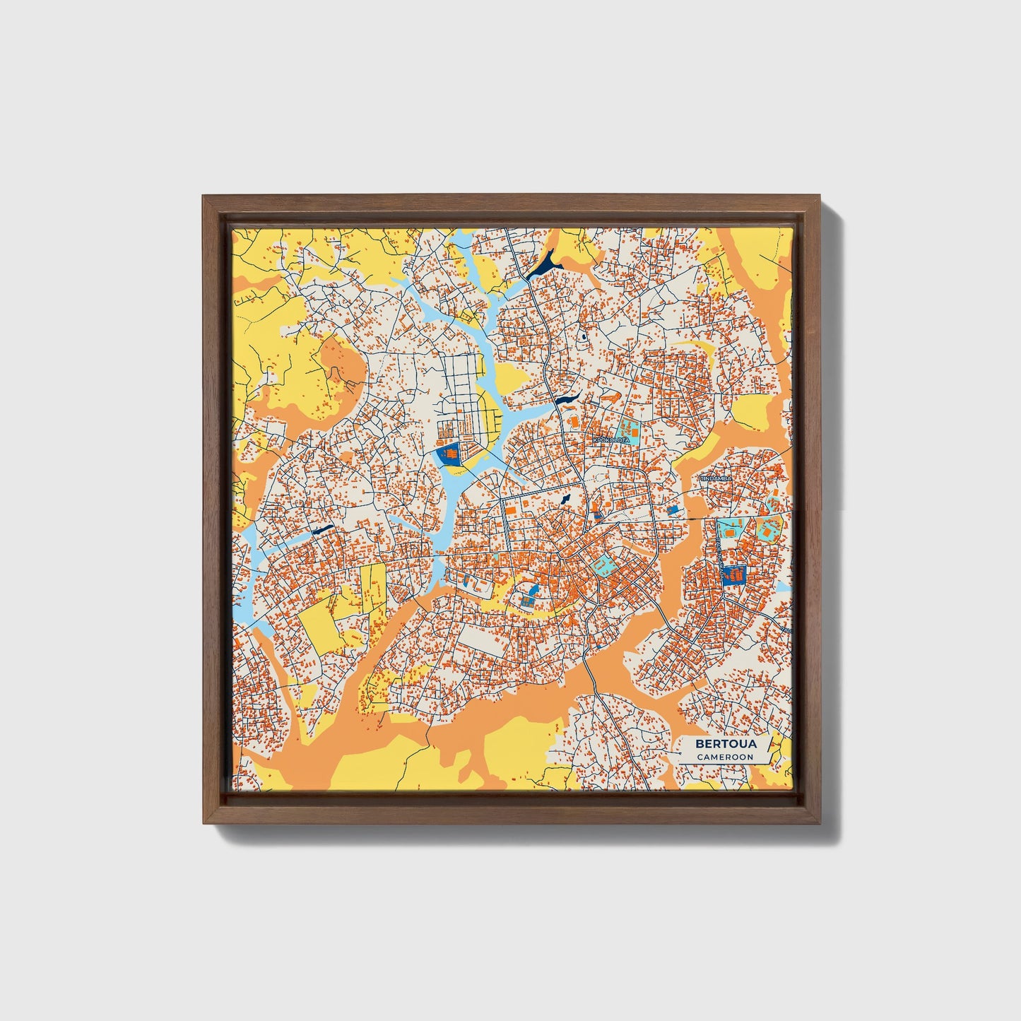 Bertoua Cameroon Colorful City Map Canvas Print • Dark Wooden Framed