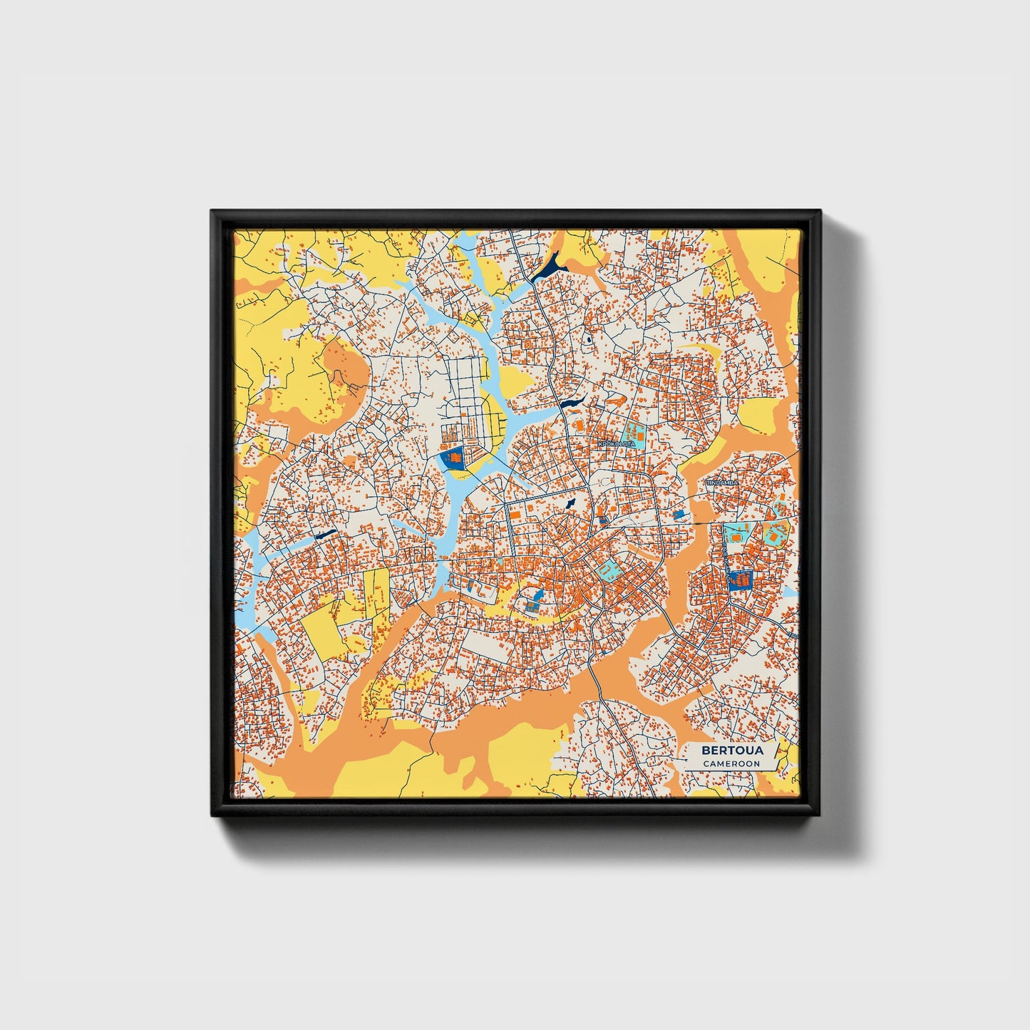 Bertoua Cameroon Colorful City Map Canvas Print • Black Framed