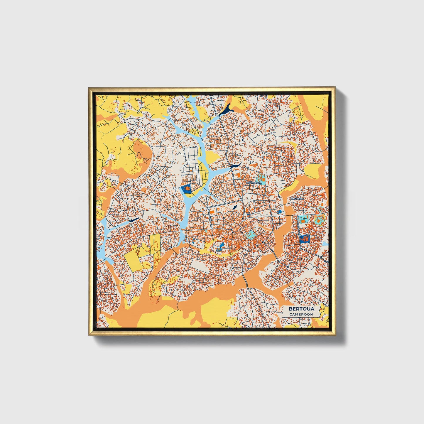Bertoua Cameroon Colorful City Map Canvas Print • Gold Framed
