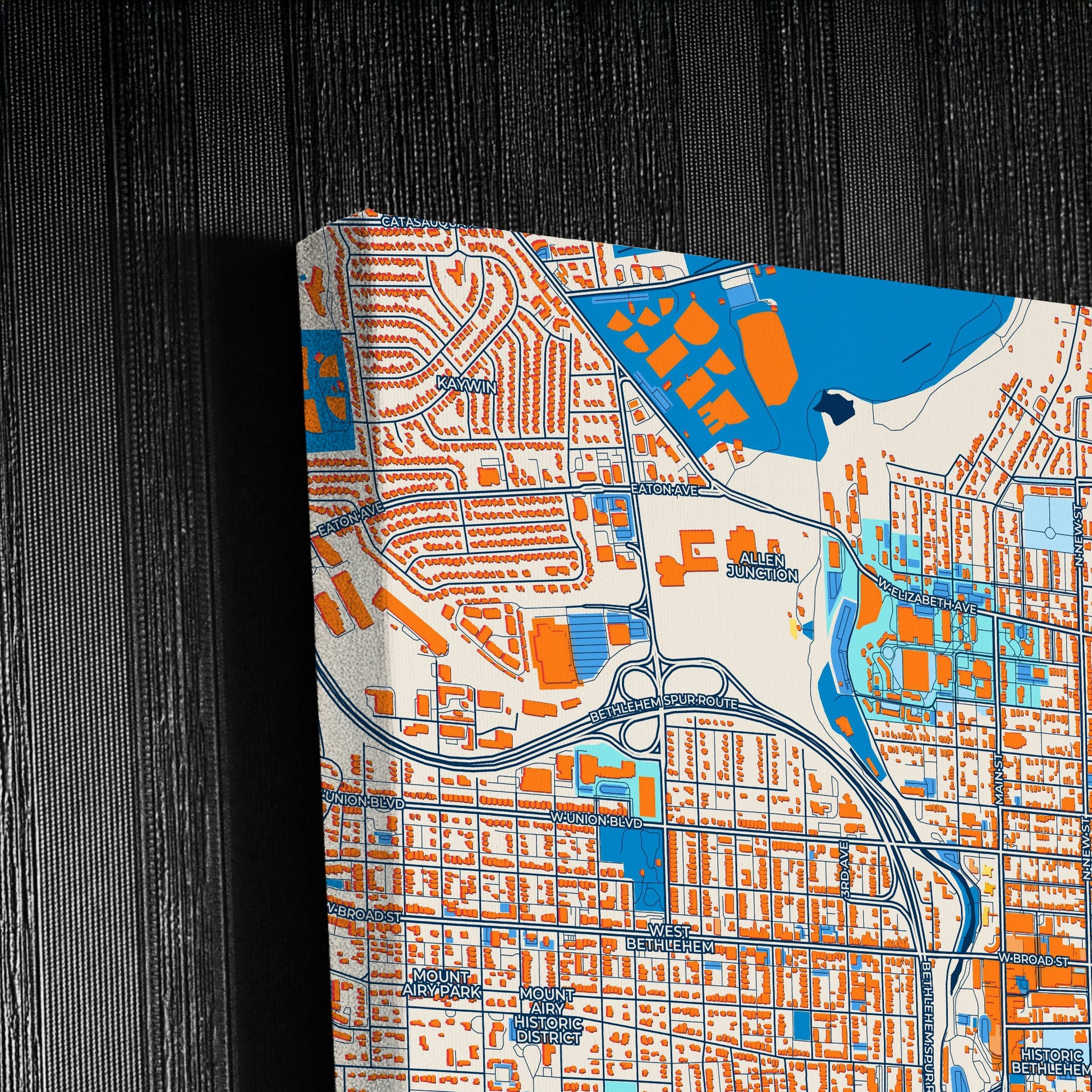 Bethlehem Pennsylvania Colorful City Map Canvas Print Detail