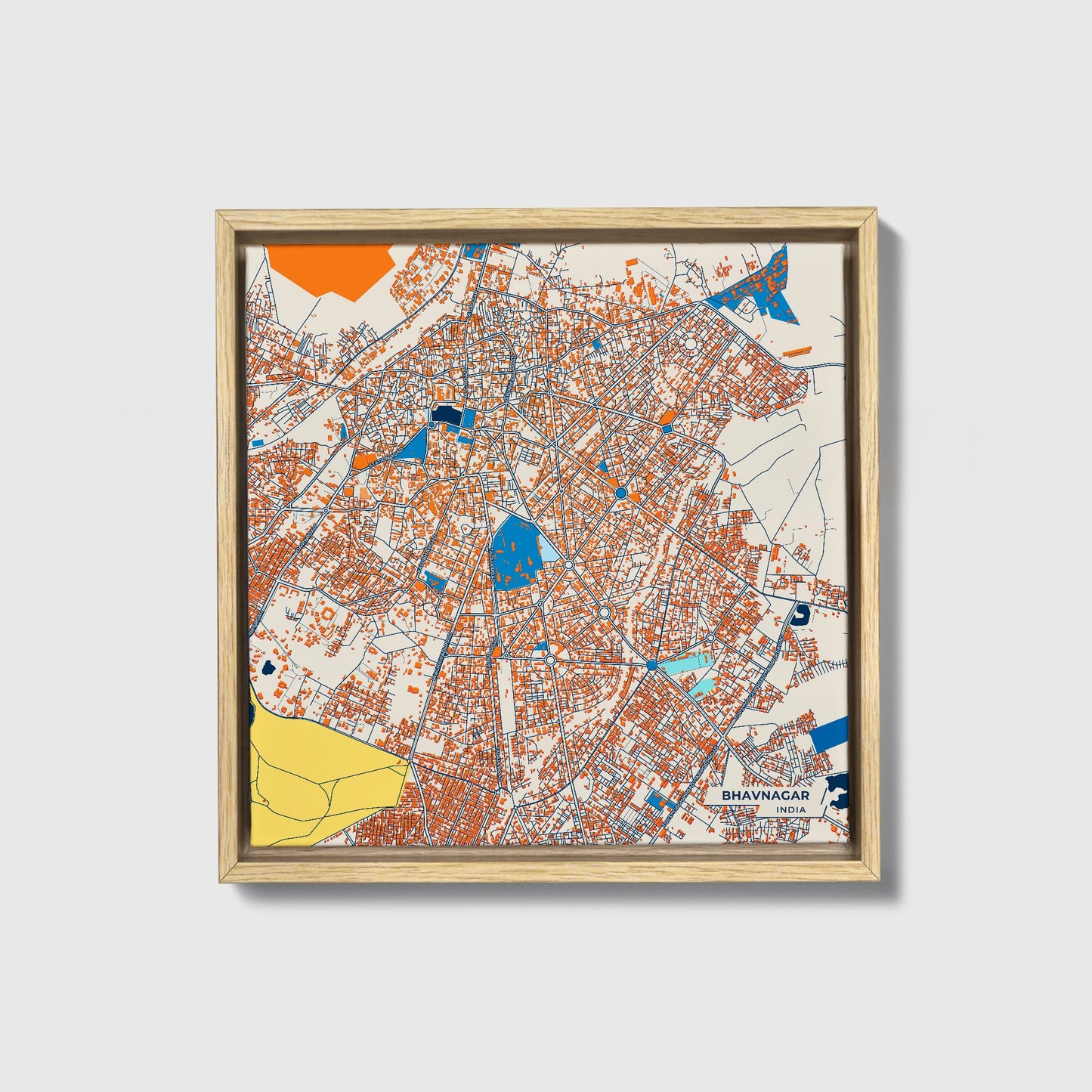 Bhavnagar India Colorful City Map Canvas Print • Natural Wooden Framed