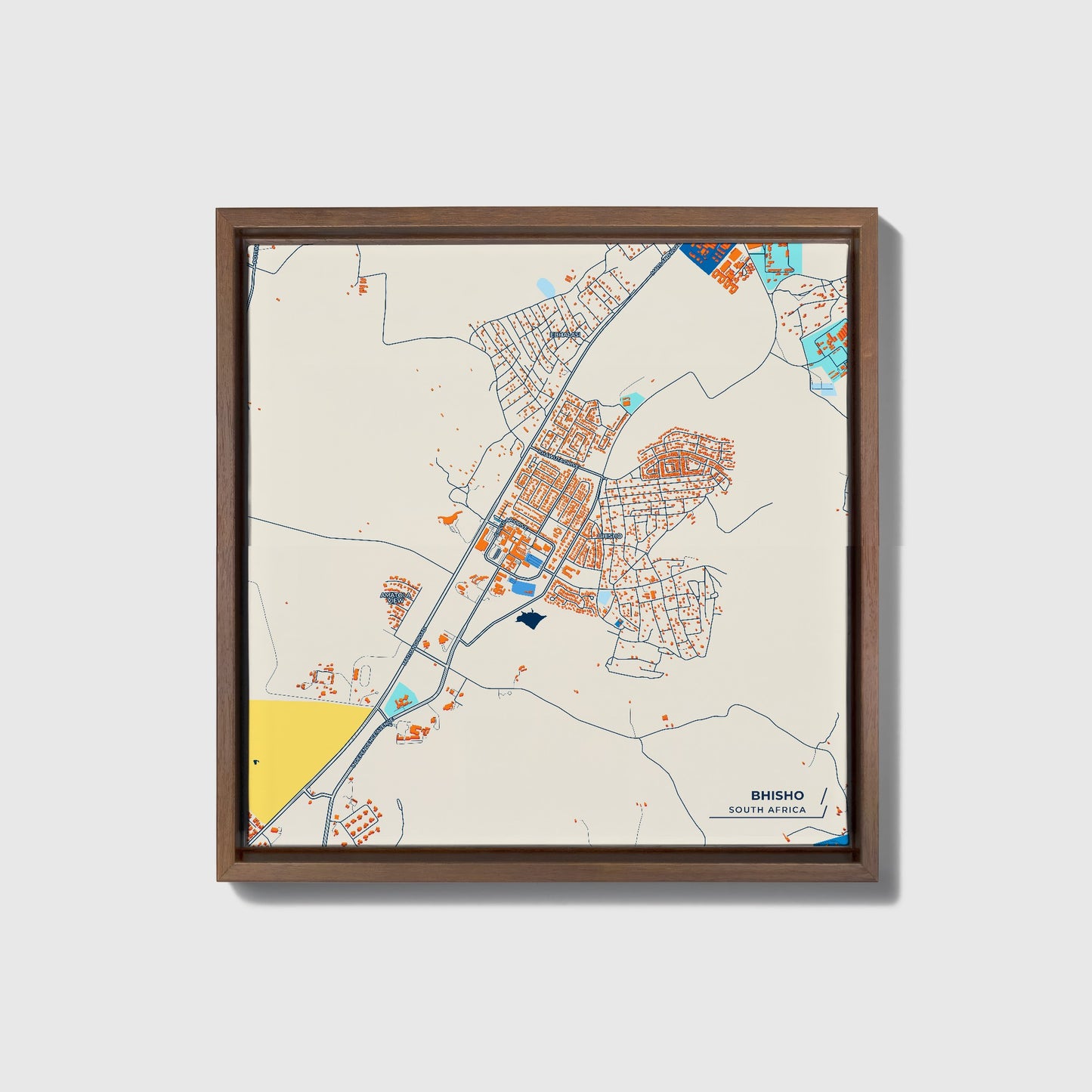 Bhisho South Africa Colorful City Map Canvas Print • Dark Wooden Framed