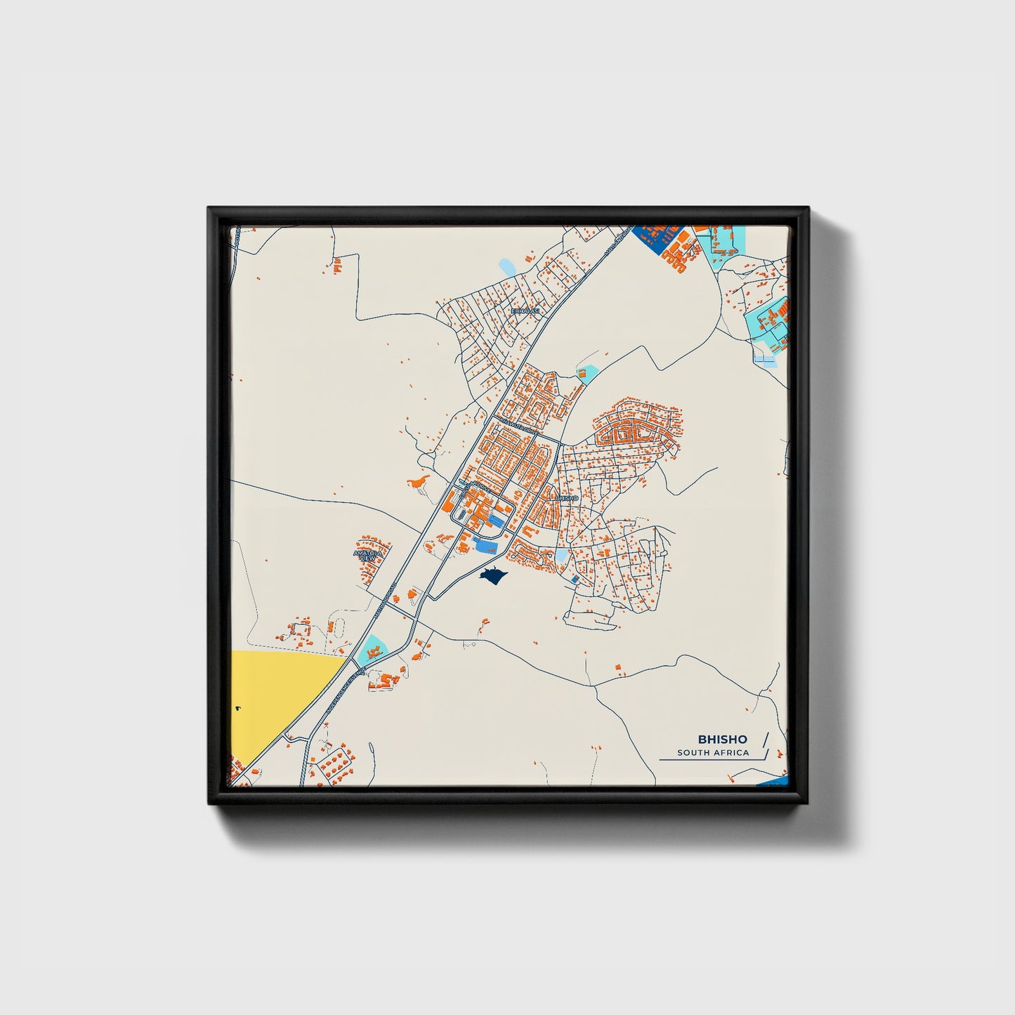 Bhisho South Africa Colorful City Map Canvas Print • Black Framed