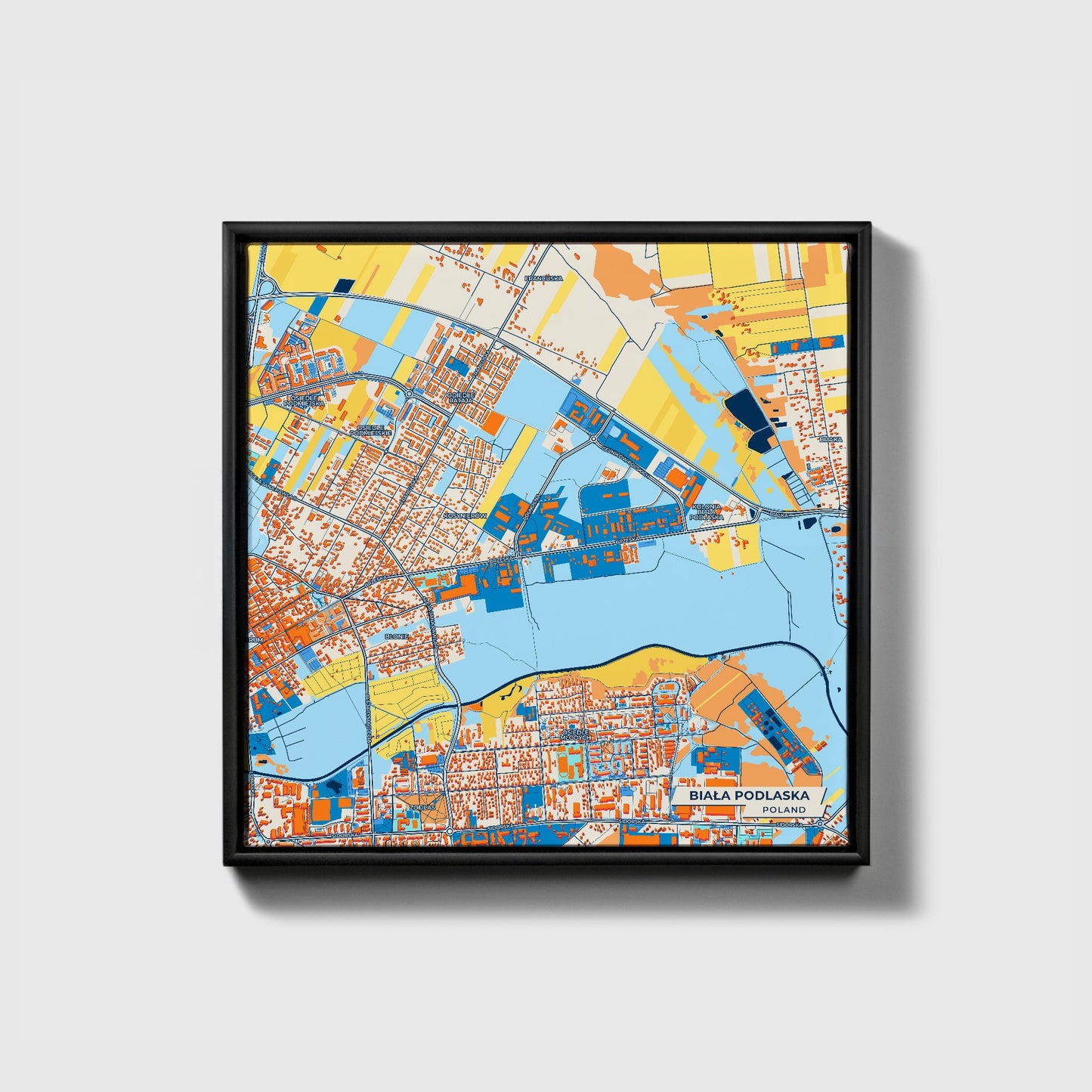 Biała Podlaska Poland Colorful City Map Canvas Print • Black Framed