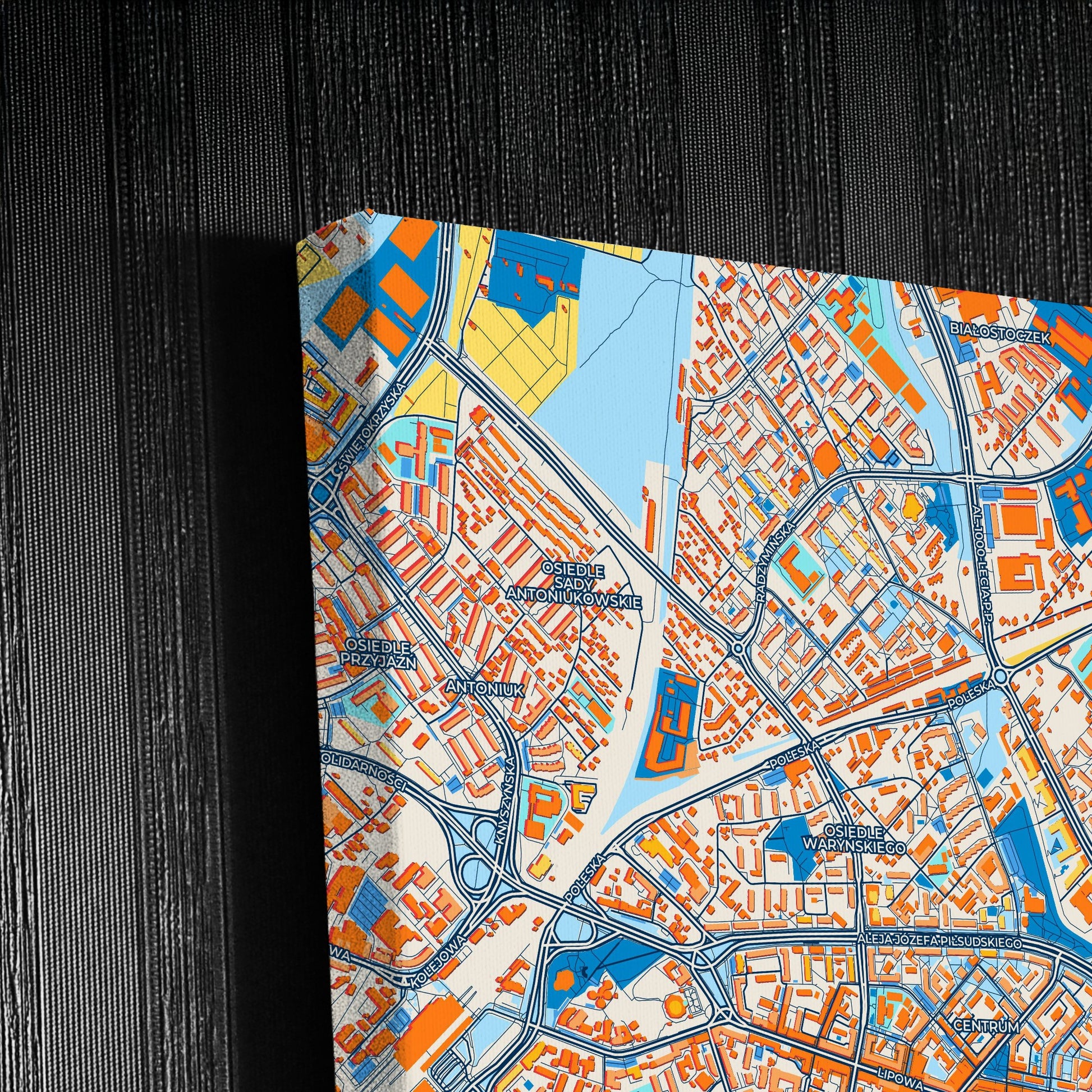 Białystok Poland Colorful City Map Canvas Print Detail