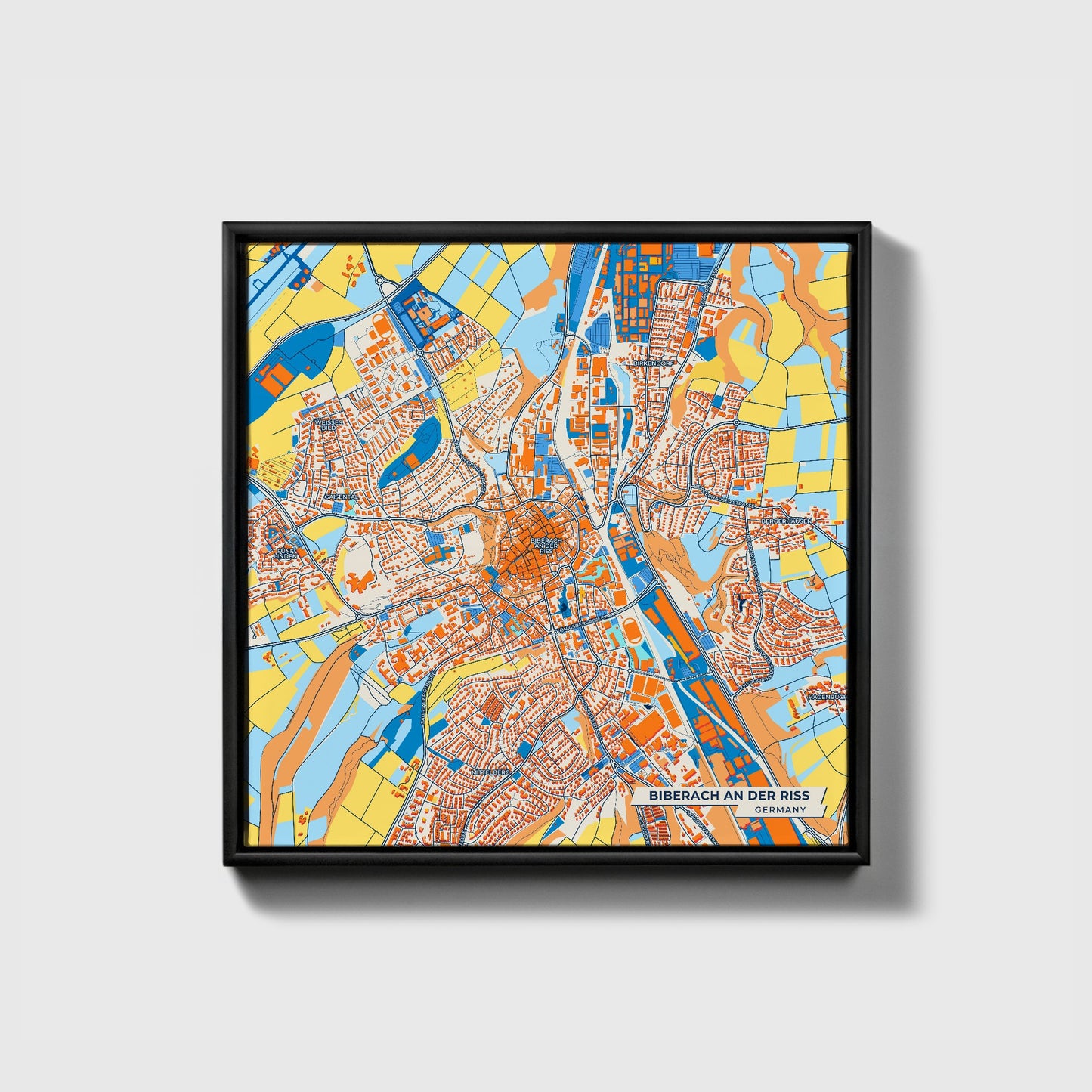 Biberach An Der Riss Germany Colorful City Map Canvas Print • Black Framed